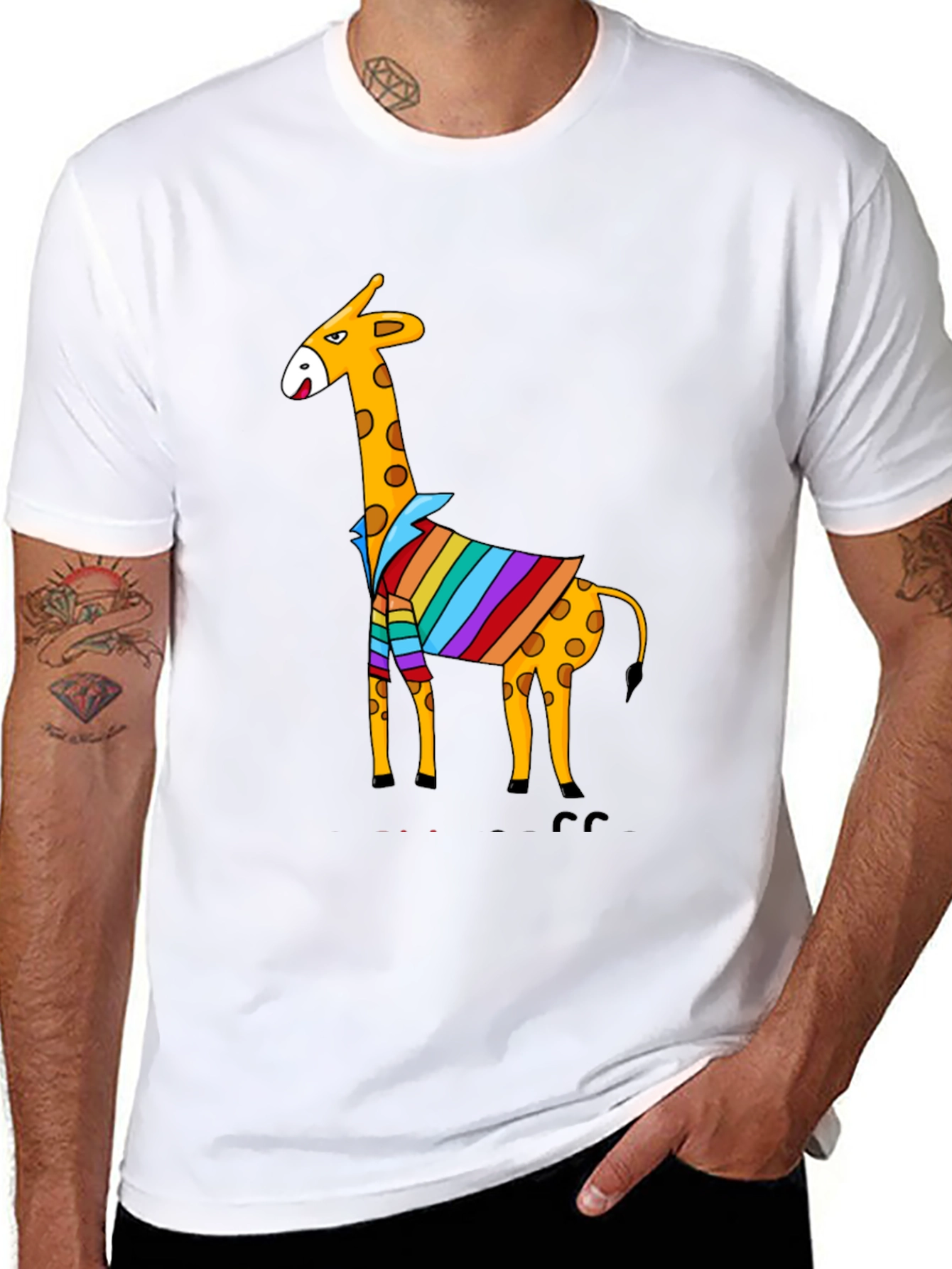 Giraffe Striped Shirt Graphic Tee - Mens Black T-Shirt