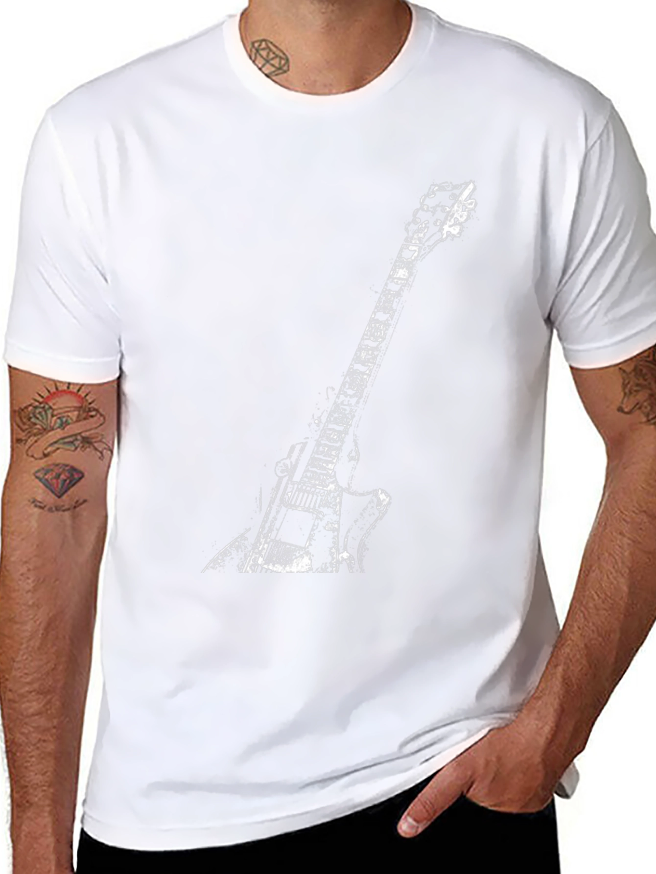 Black Guitar Graphic Tee - Rock and Roll Style