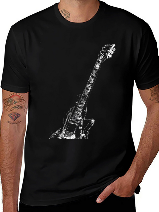 Black Guitar Graphic Tee - Rock and Roll Style