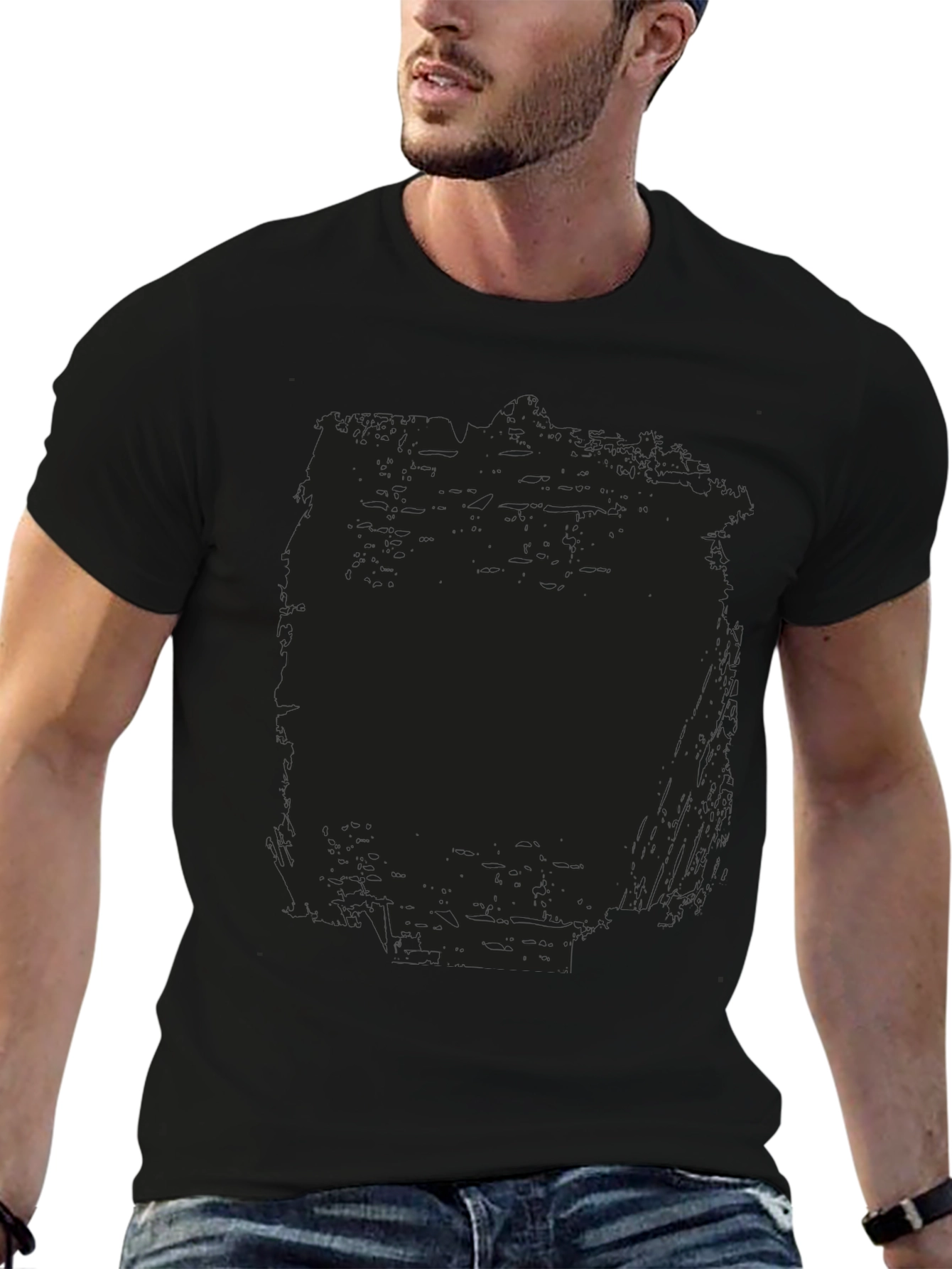 Mens Black Crew Neck Graphic T-Shirt
