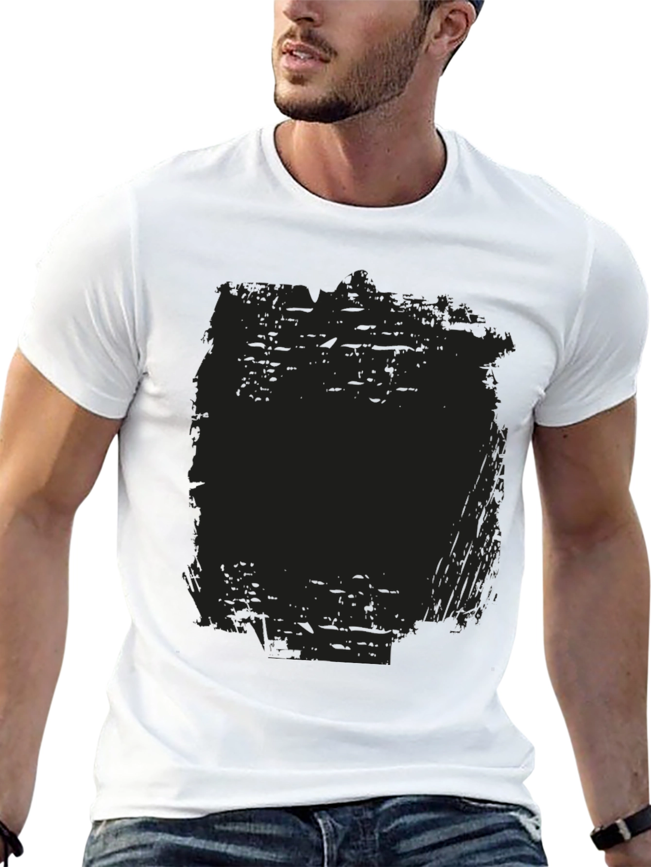 Mens Black Crew Neck Graphic T-Shirt