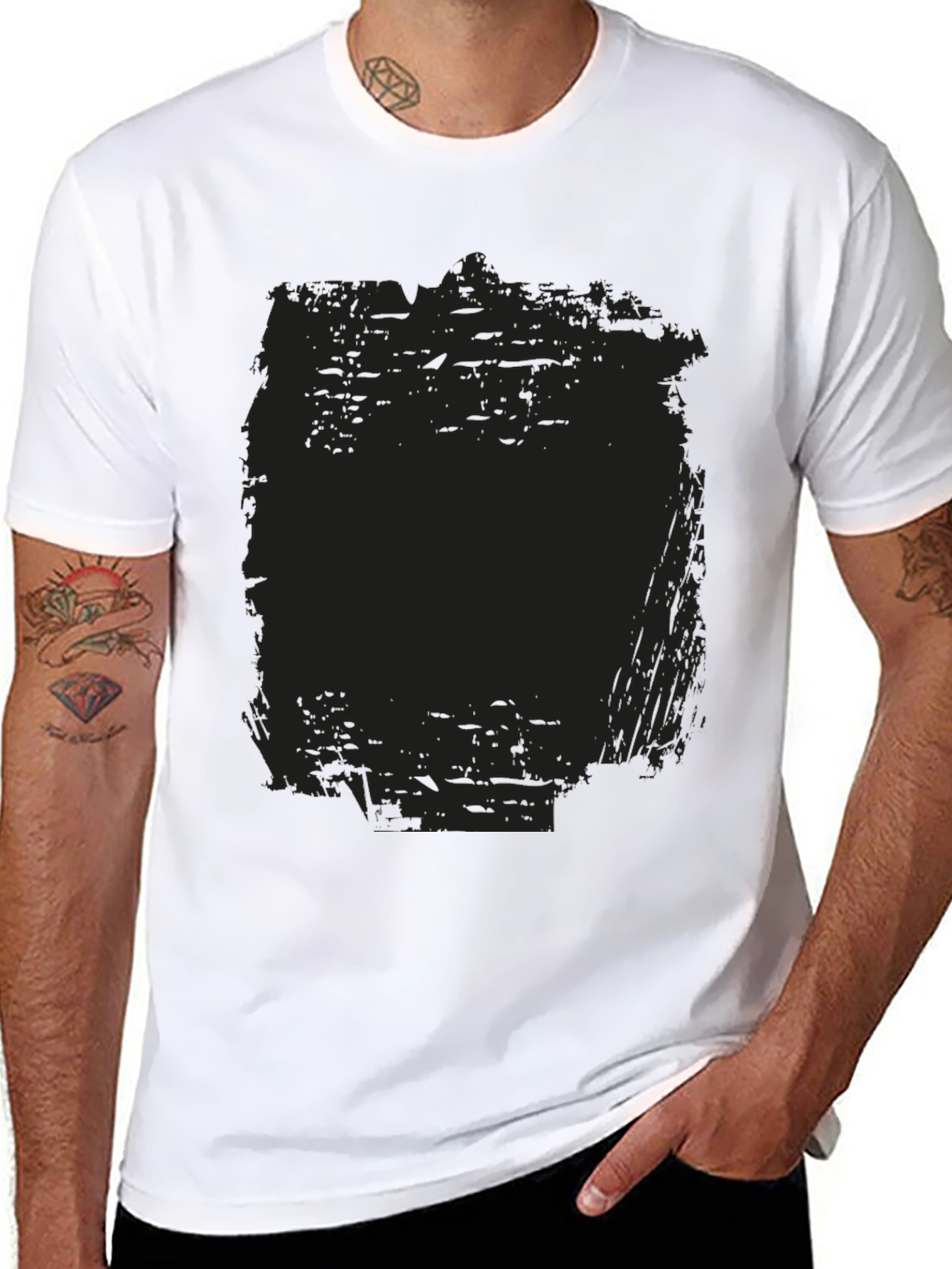 Mens Black Crew Neck Graphic T-Shirt