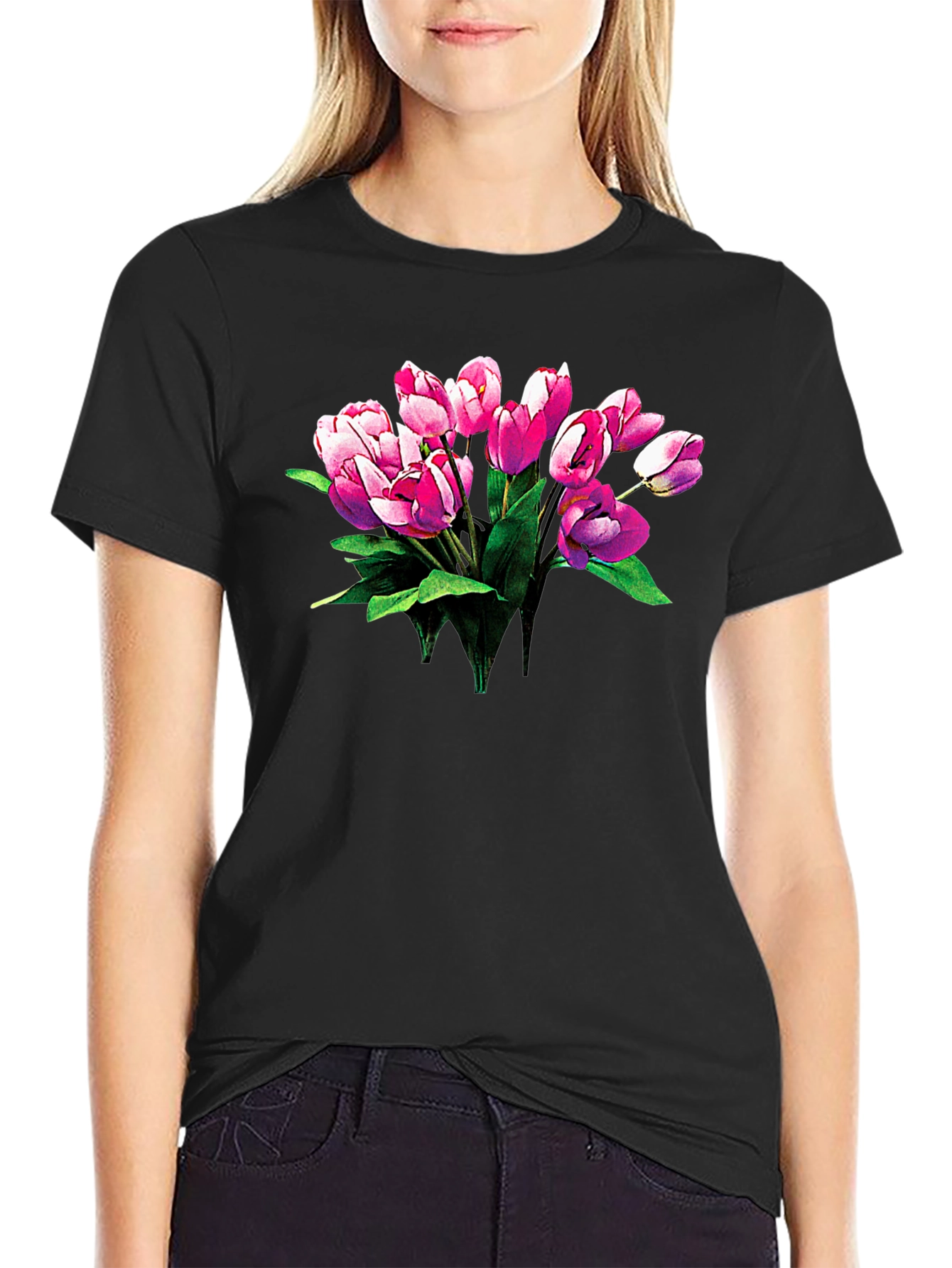 Tulip Bouquet Graphic T-Shirt - Classic Black