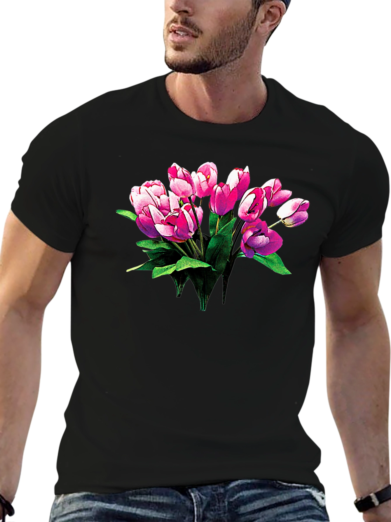 Tulip Bouquet Graphic T-Shirt - Classic Black
