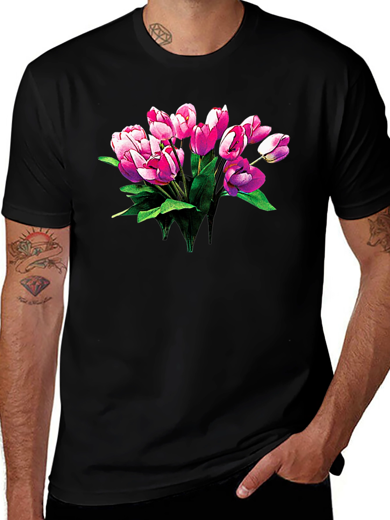 Tulip Bouquet Graphic T-Shirt - Classic Black