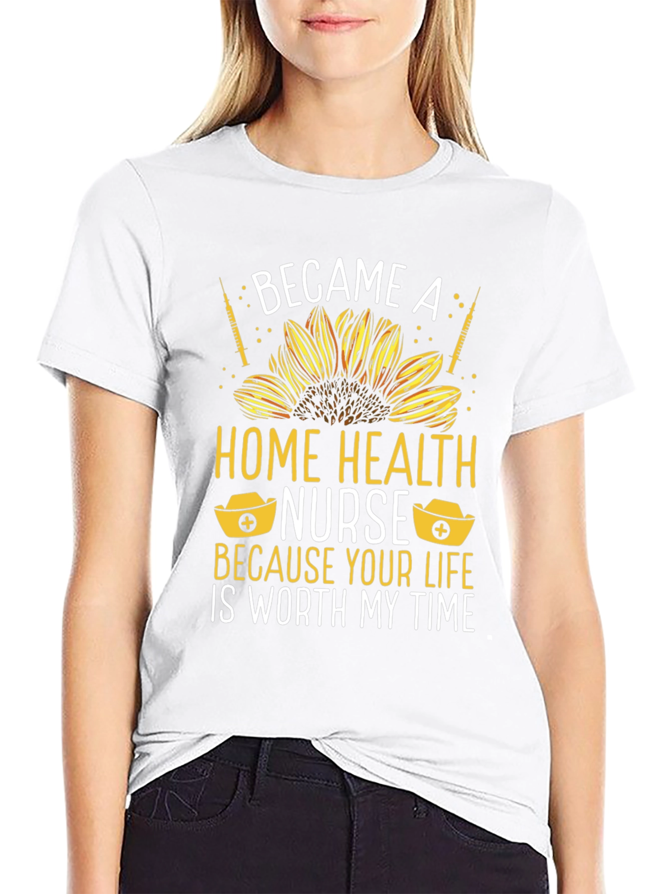 Home Health Nurse T-Shirt: Sunflower Design