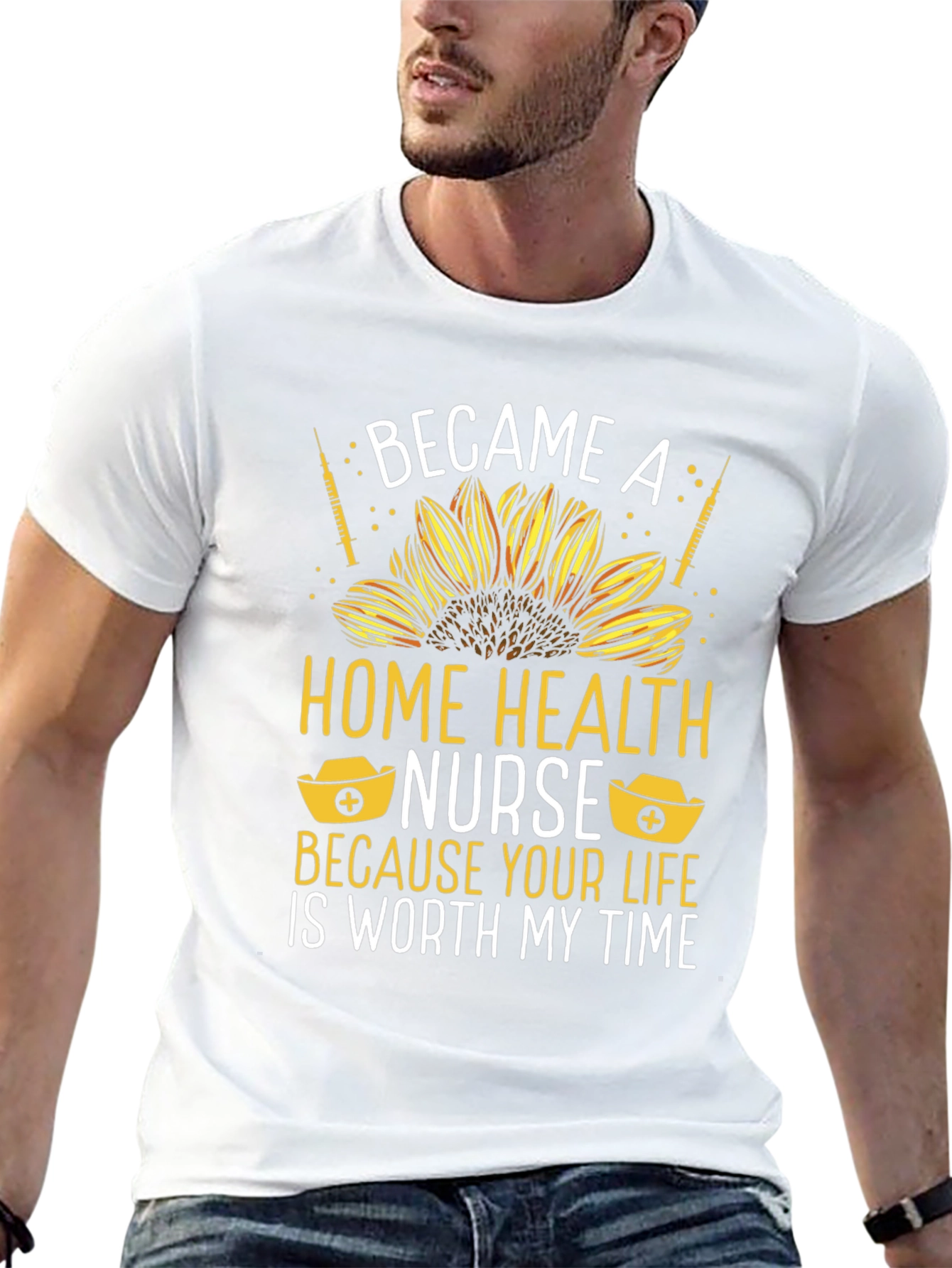 Home Health Nurse T-Shirt: Sunflower Design