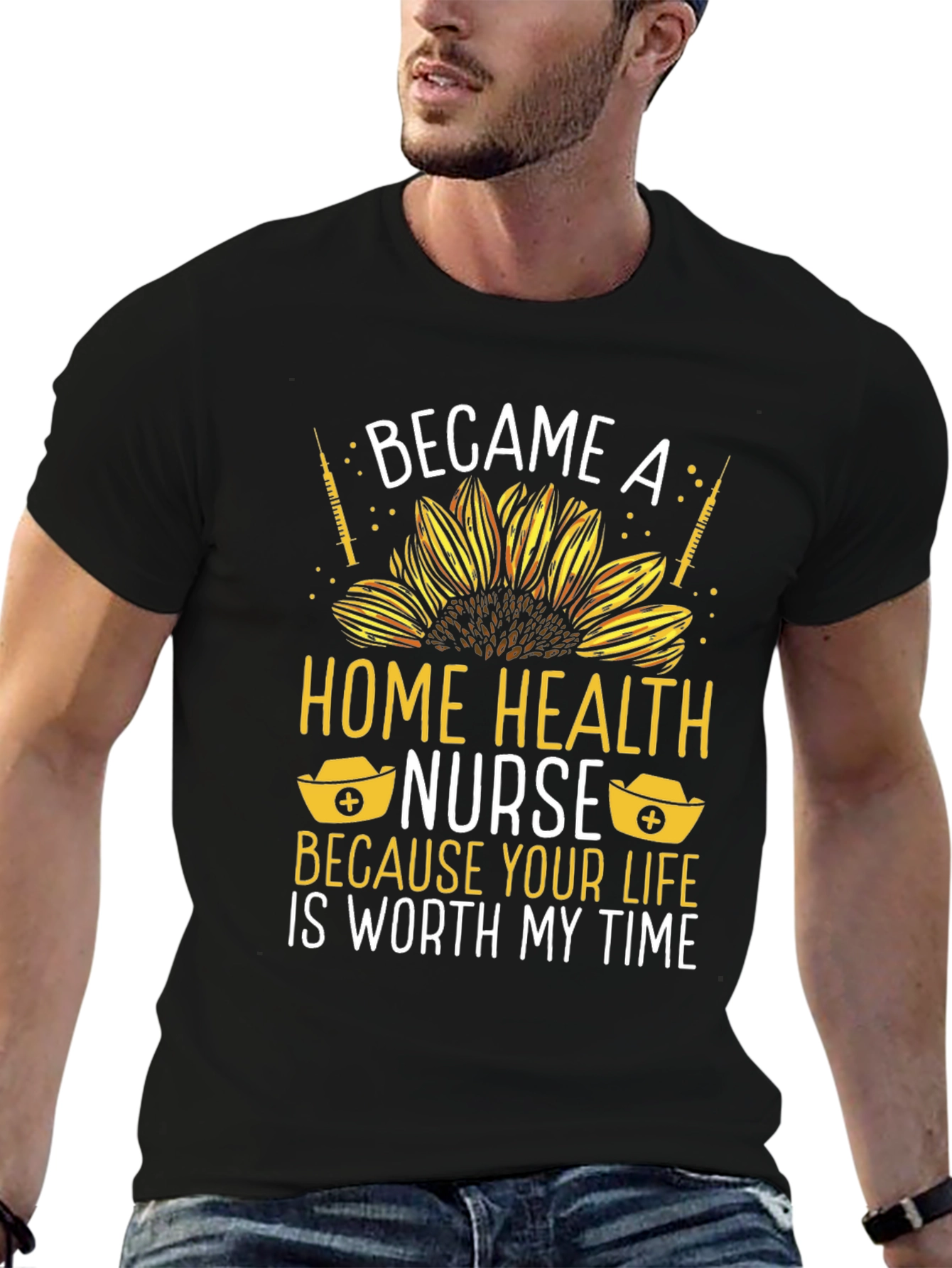 Home Health Nurse T-Shirt: Sunflower Design