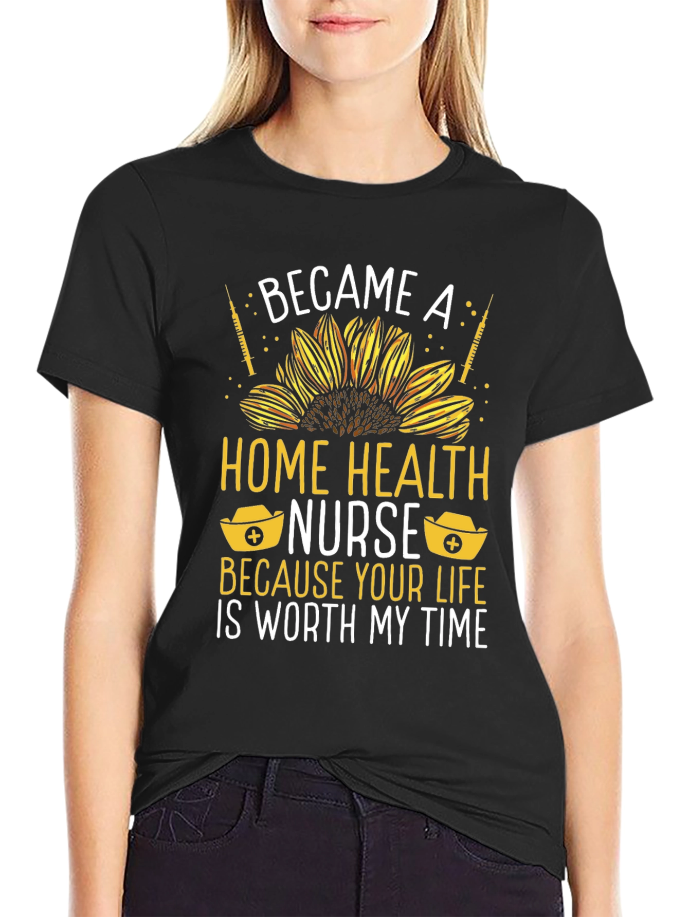 Home Health Nurse T-Shirt: Sunflower Design