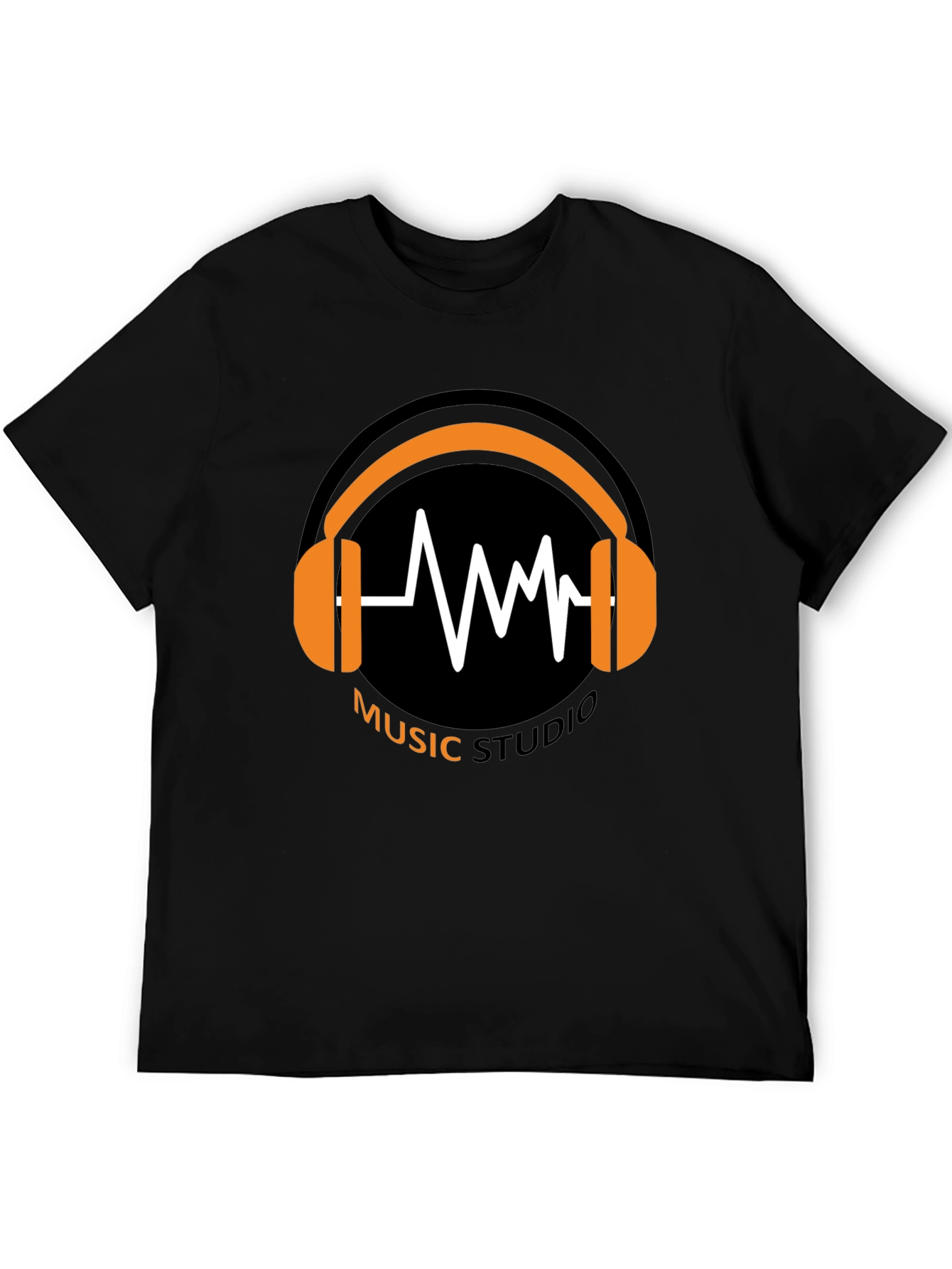 Music Studio Black T-Shirt with Headphone Graphic
