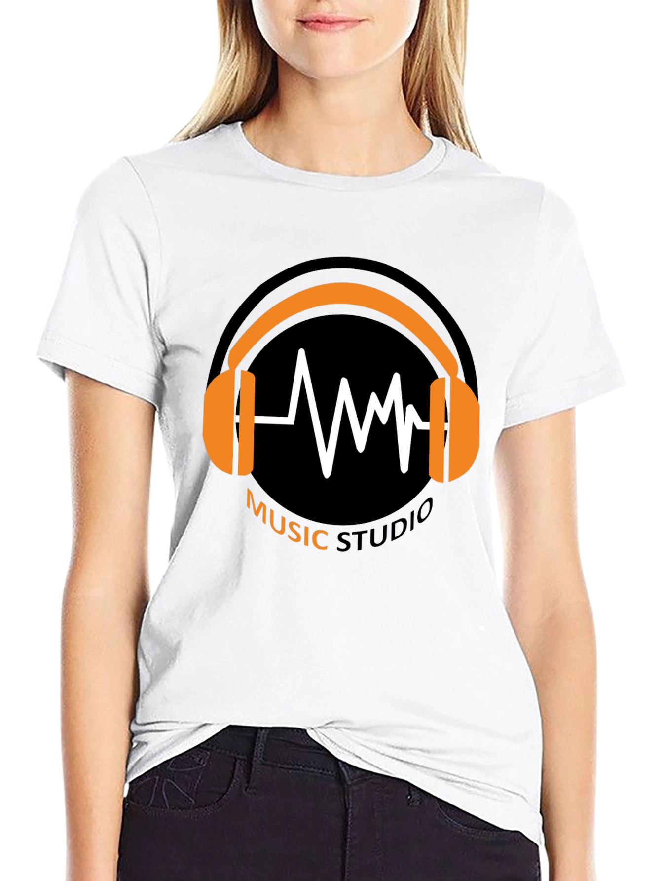 Music Studio Black T-Shirt with Headphone Graphic