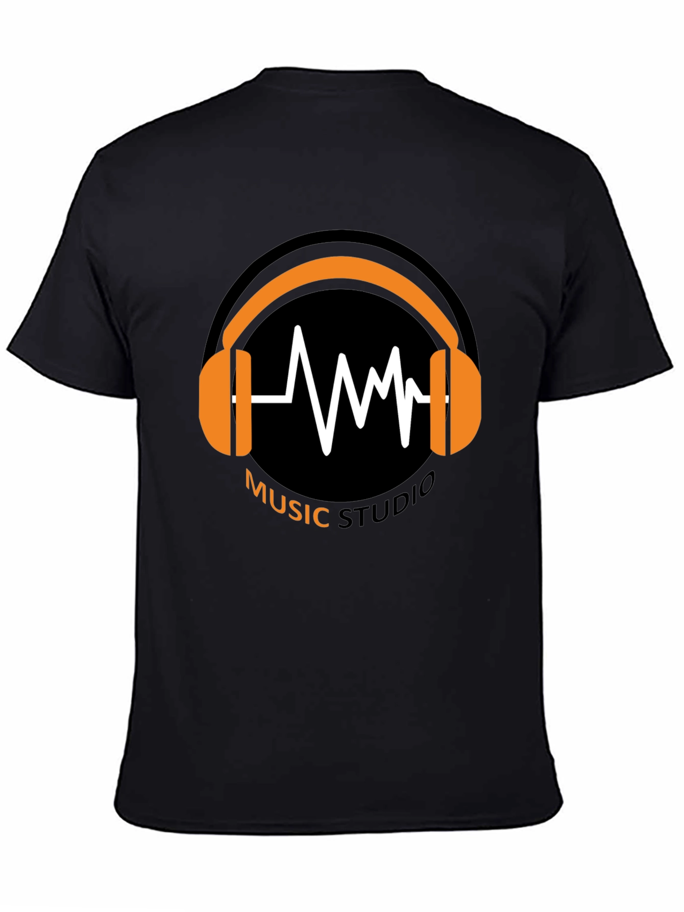 Music Studio Black T-Shirt with Headphone Graphic