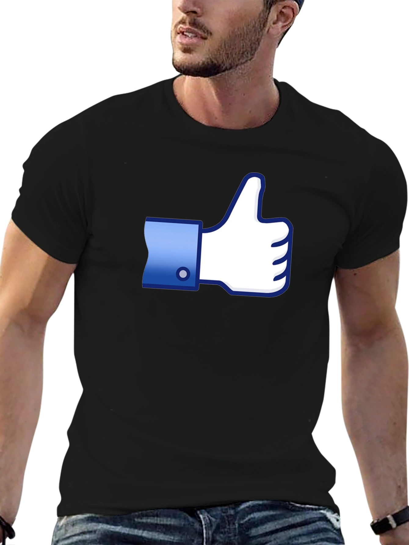 Thumbs Up Graphic Tee - Black Cotton Casual Shirt