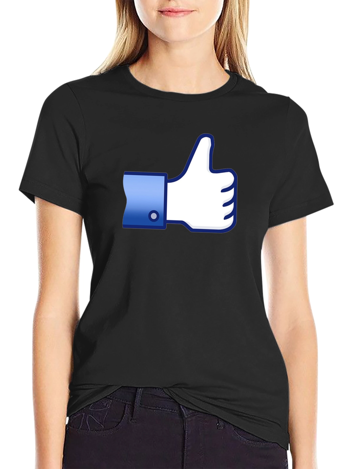 Thumbs Up Graphic Tee - Black Cotton Casual Shirt
