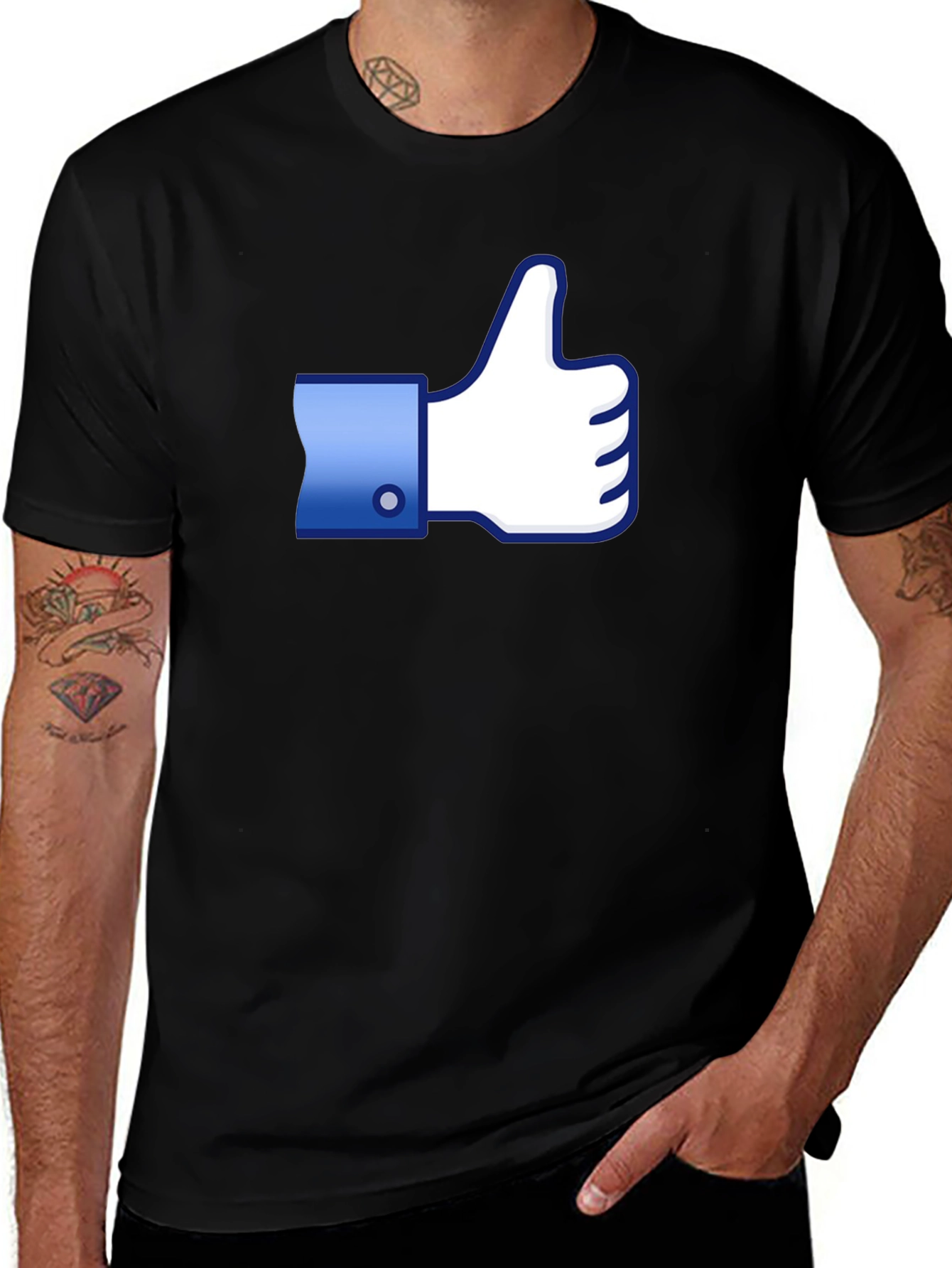 Thumbs Up Graphic Tee - Black Cotton Casual Shirt
