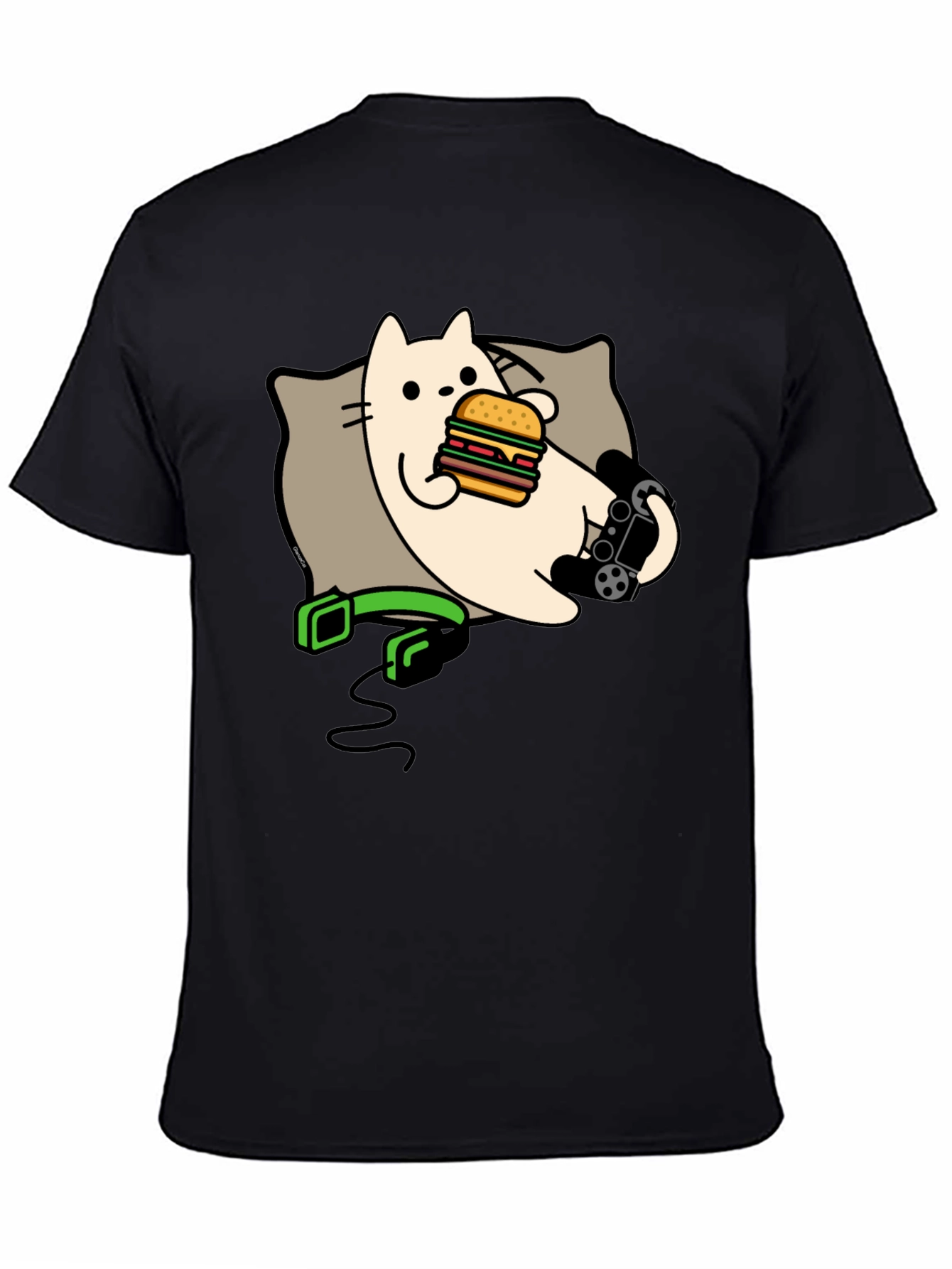 Gamer Cat T-Shirt: Burger and Controller