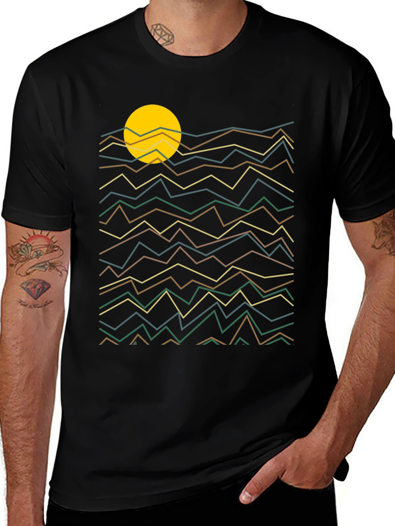Abstract Geometric Sunset Graphic Tee