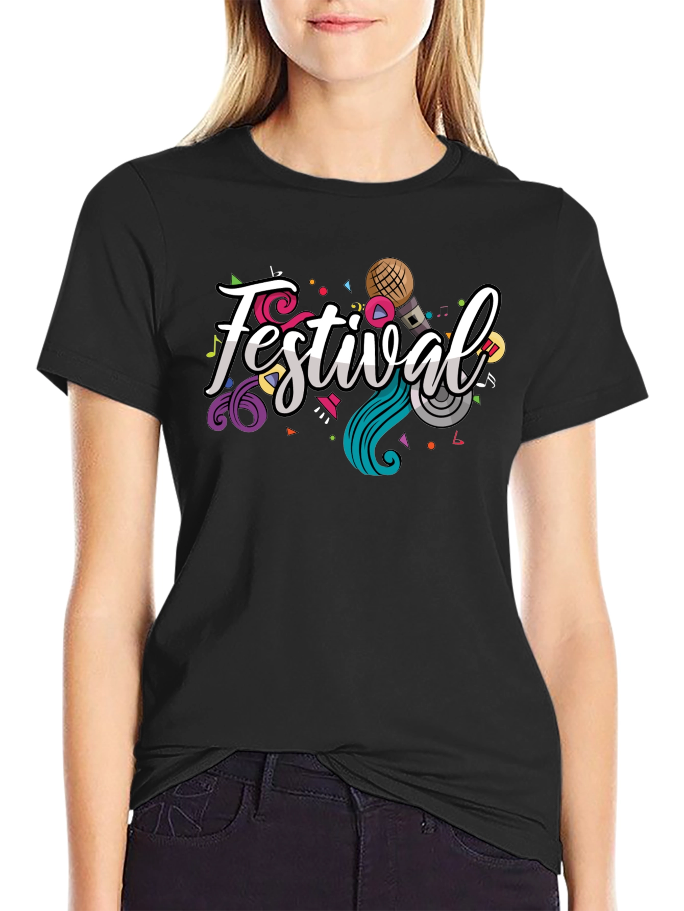 Festival Graphic Print Black T-Shirt