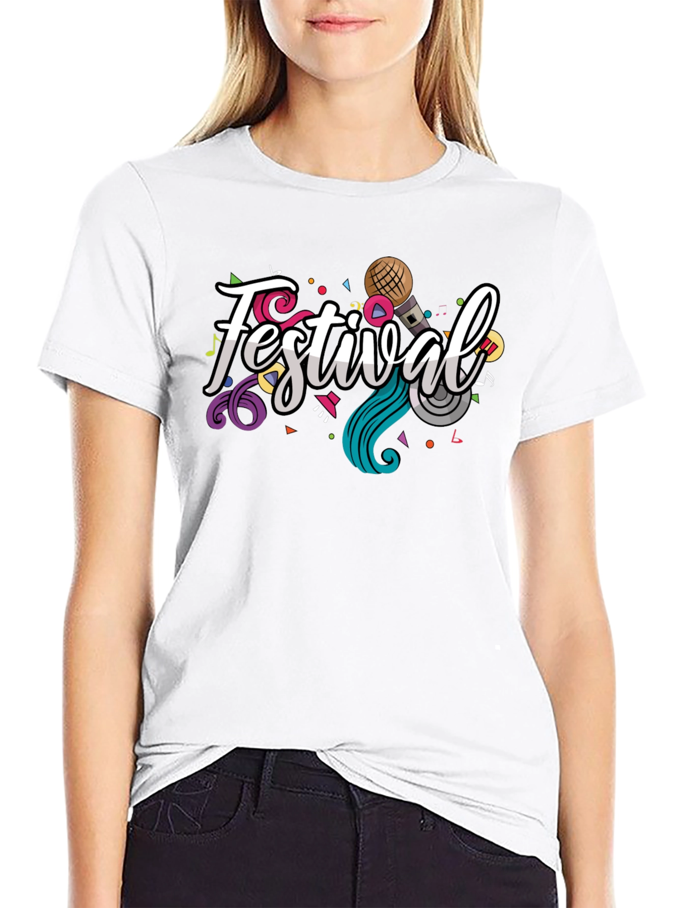 Festival Graphic Print Black T-Shirt
