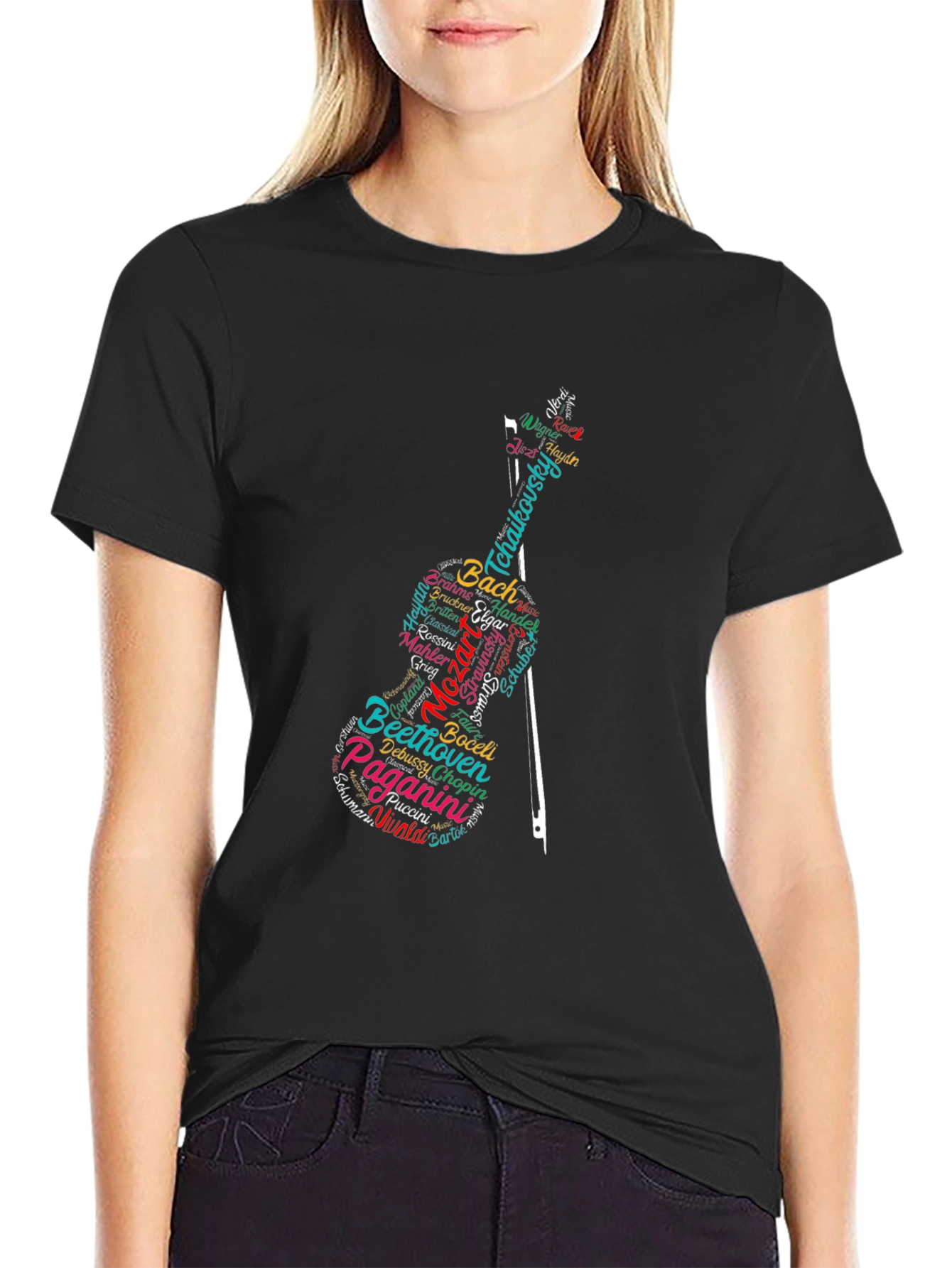 Musician Composer Violin Graphic Black T-Shirt