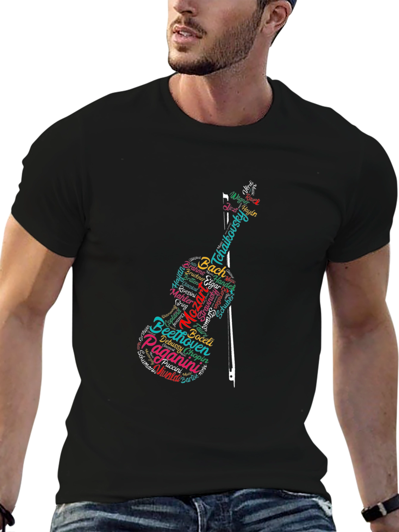 Musician Composer Violin Graphic Black T-Shirt