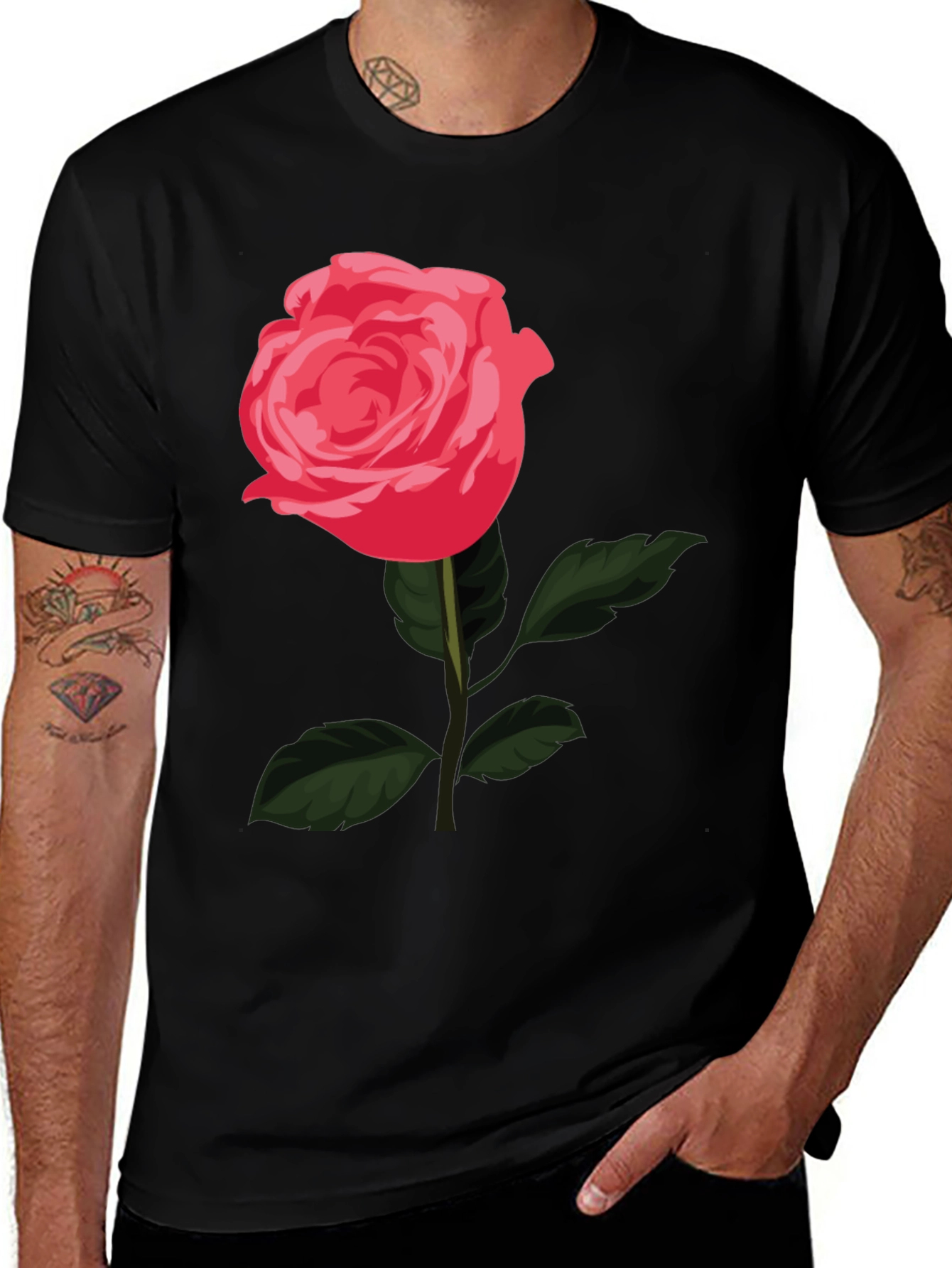 Rose Graphic T-Shirt - Stylish Black Tee
