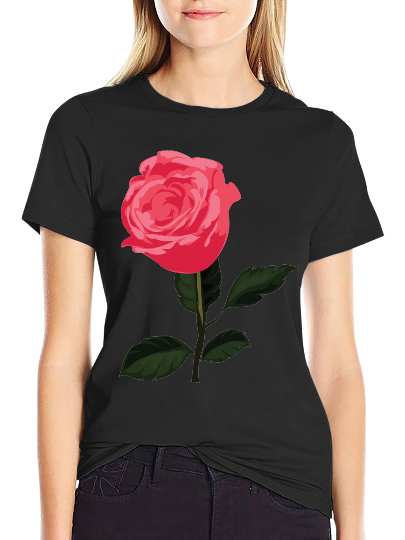 Rose Graphic T-Shirt - Stylish Black Tee