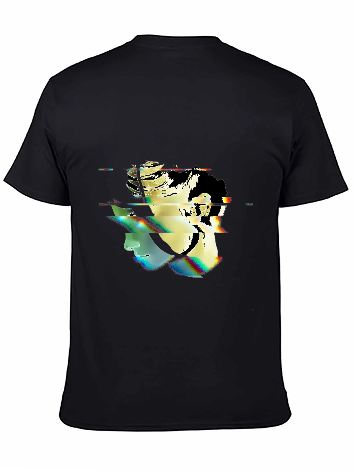 Glitch Portrait Black T-Shirt - Modern Graphic Tee