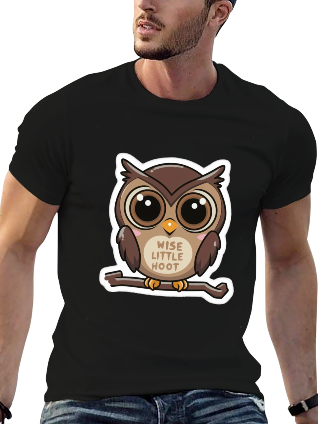 Cute Owl Wise Little Hoot Graphic Tee - Black