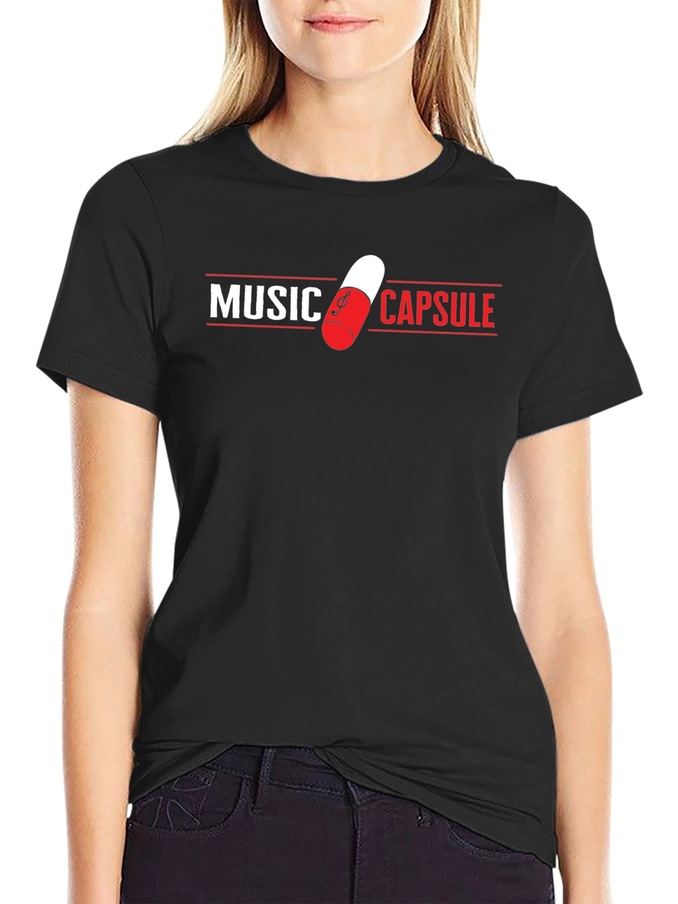 Music Capsule Graphic T-Shirt - Trendy Black Tee