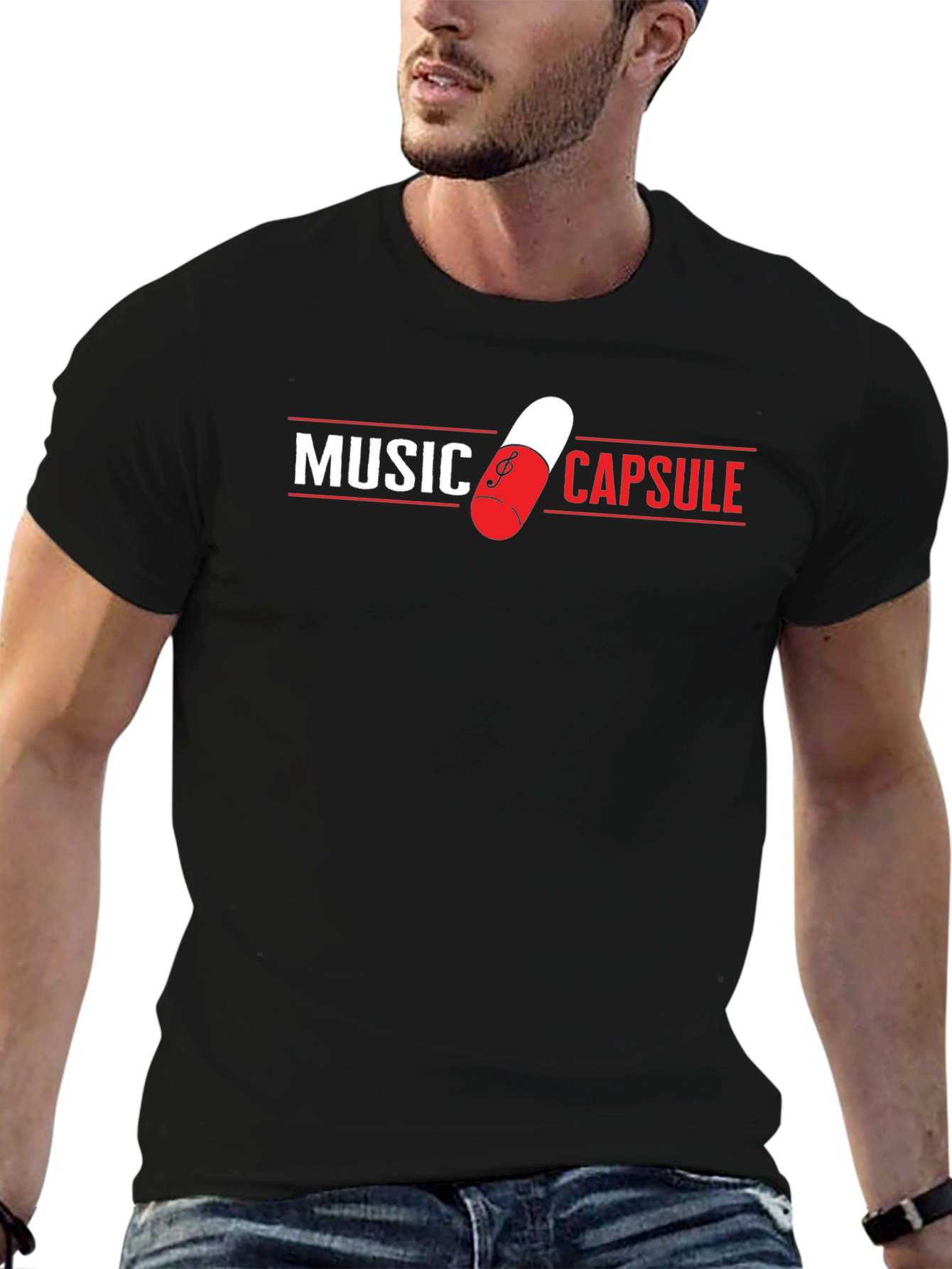 Music Capsule Graphic T-Shirt - Trendy Black Tee