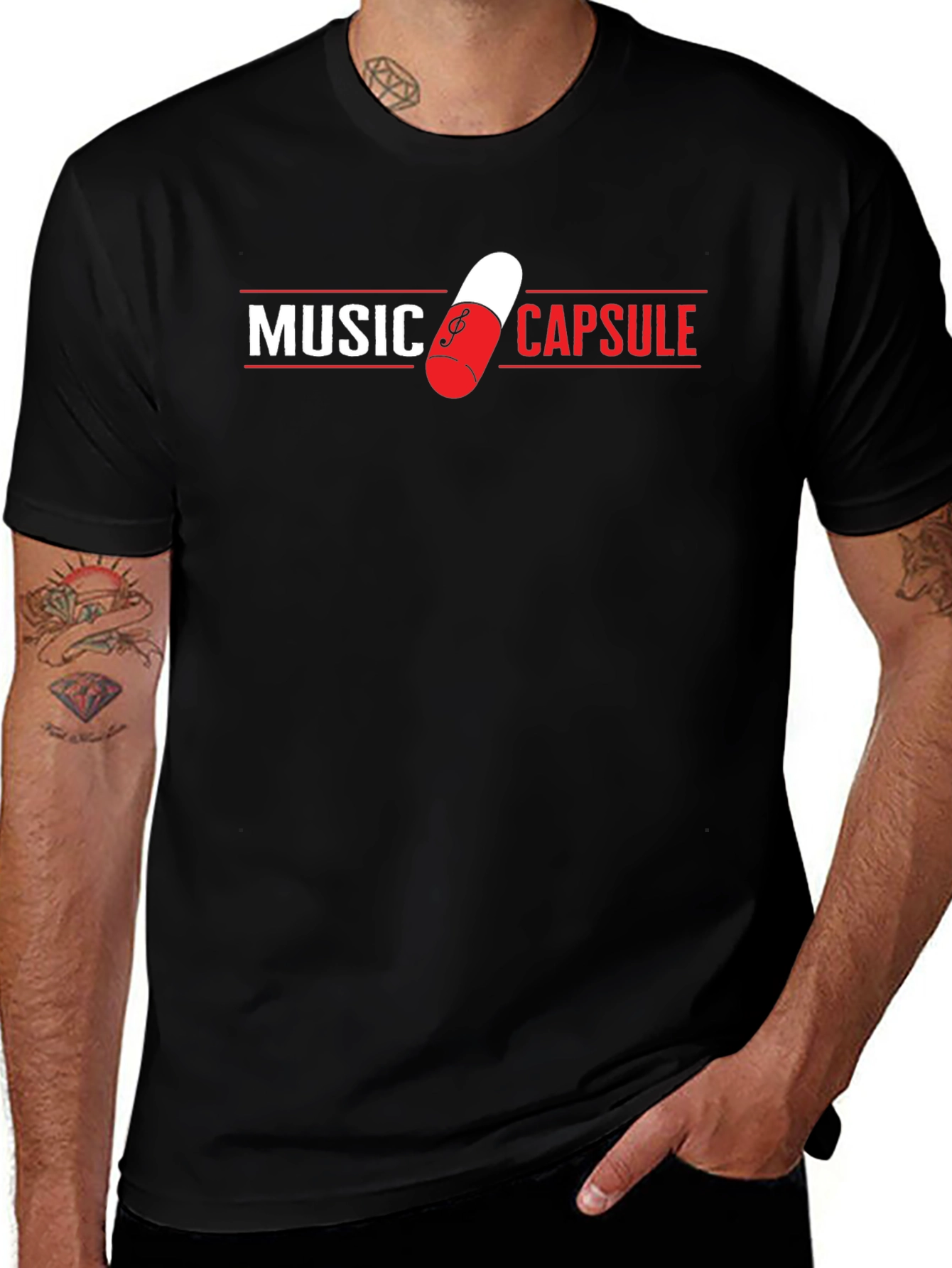 Music Capsule Graphic T-Shirt - Trendy Black Tee