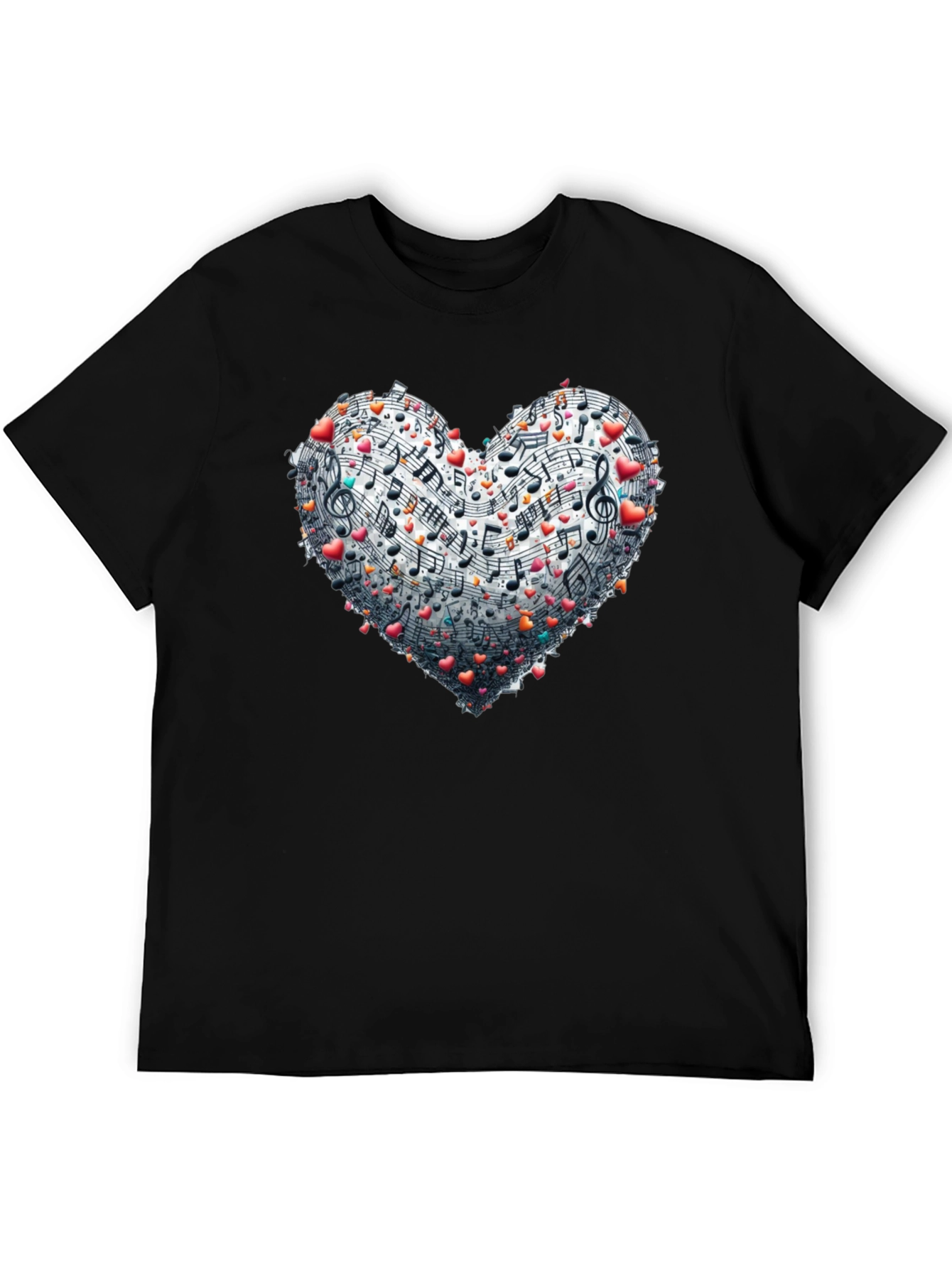 Music Heart Graphic Tee - Black Crew Neck T-Shirt
