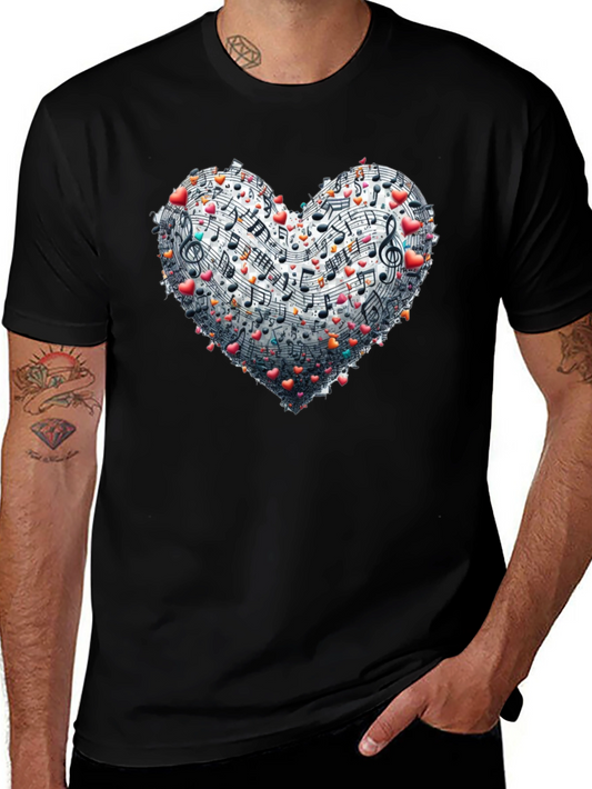 Music Heart Graphic Tee - Black Crew Neck T-Shirt