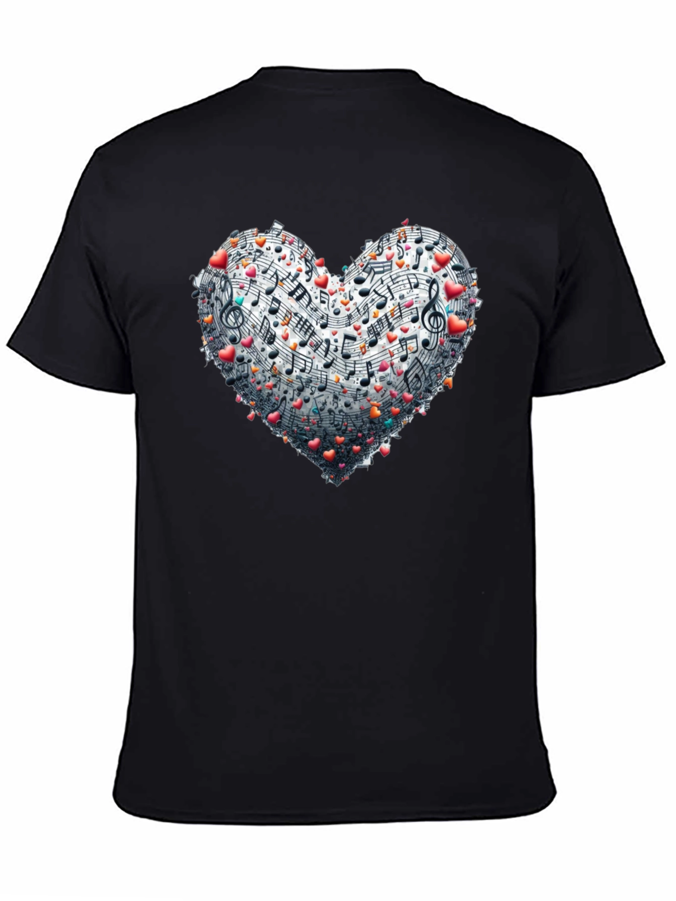 Music Heart Graphic Tee - Black Crew Neck T-Shirt