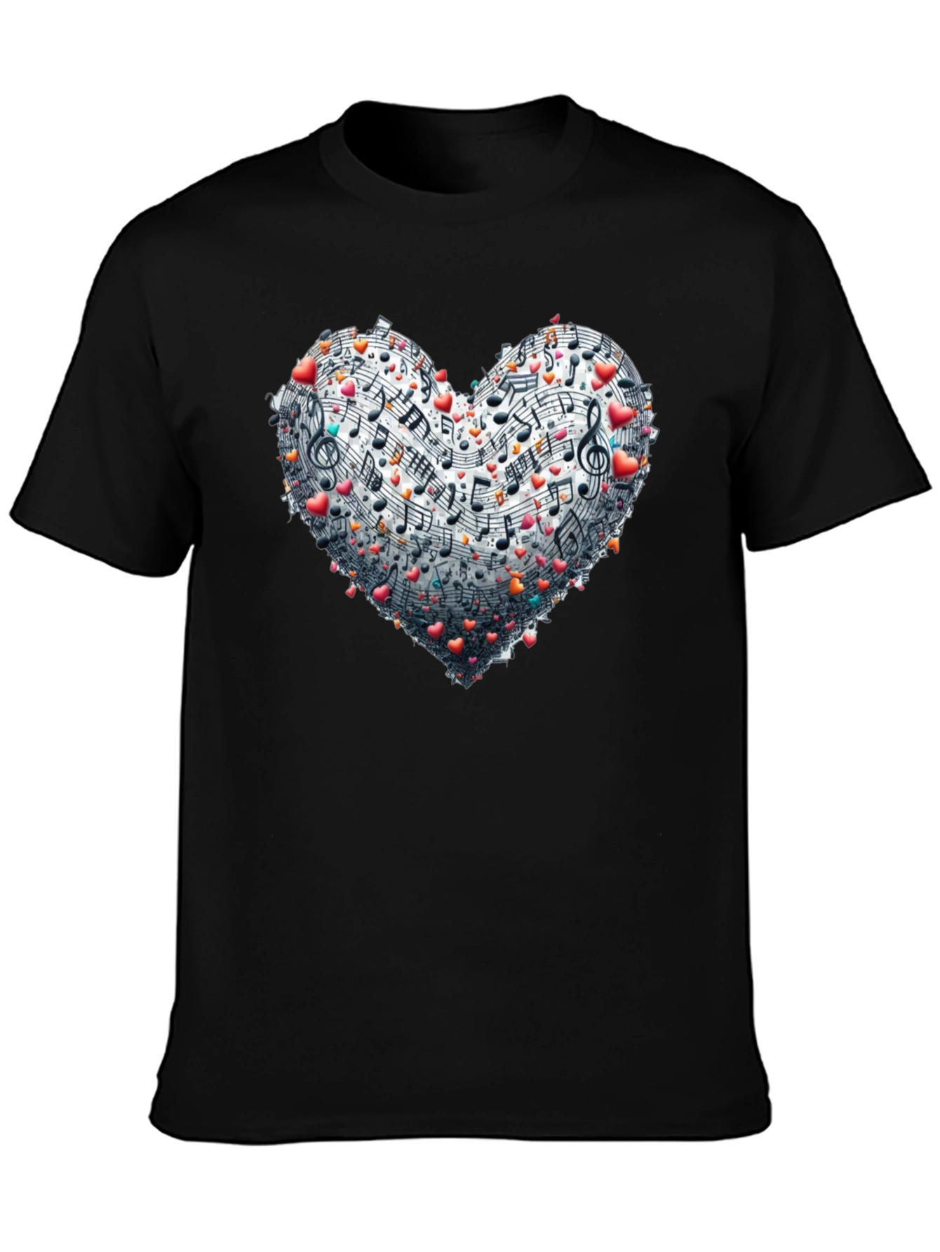Music Heart Graphic Tee - Black Crew Neck T-Shirt