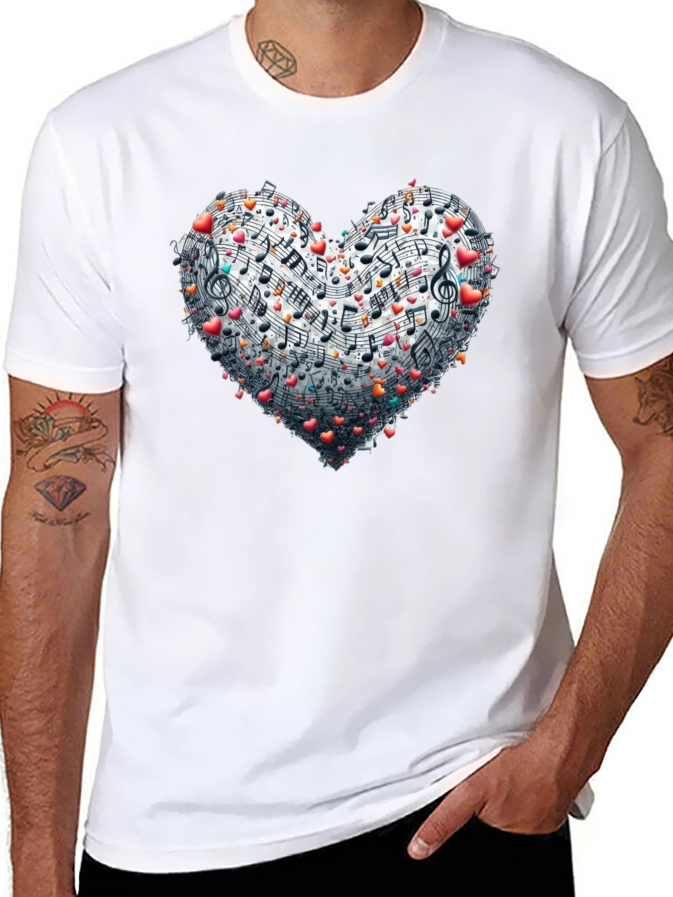 Music Heart Graphic Tee - Black Crew Neck T-Shirt