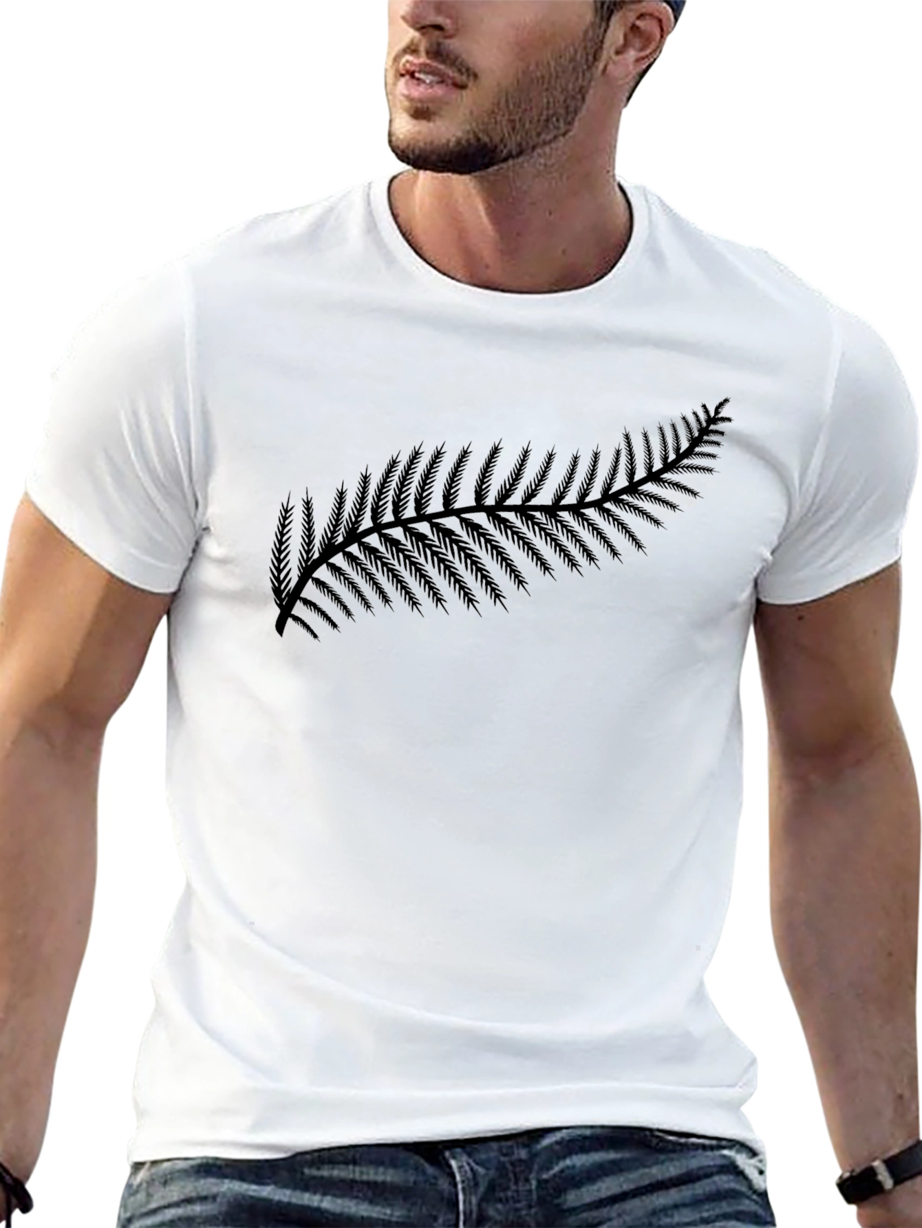 Fern Design Black Tee - Nature Inspired Casual Wear