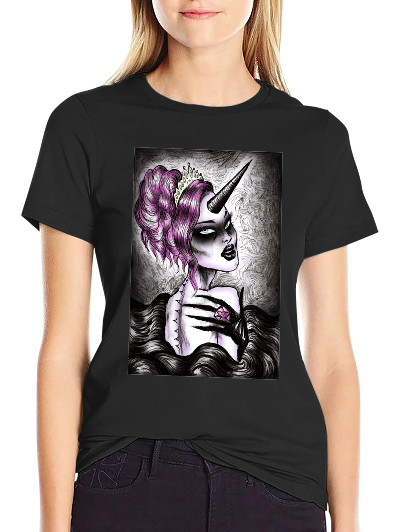 Gothic Unicorn Graphic Tee - Black