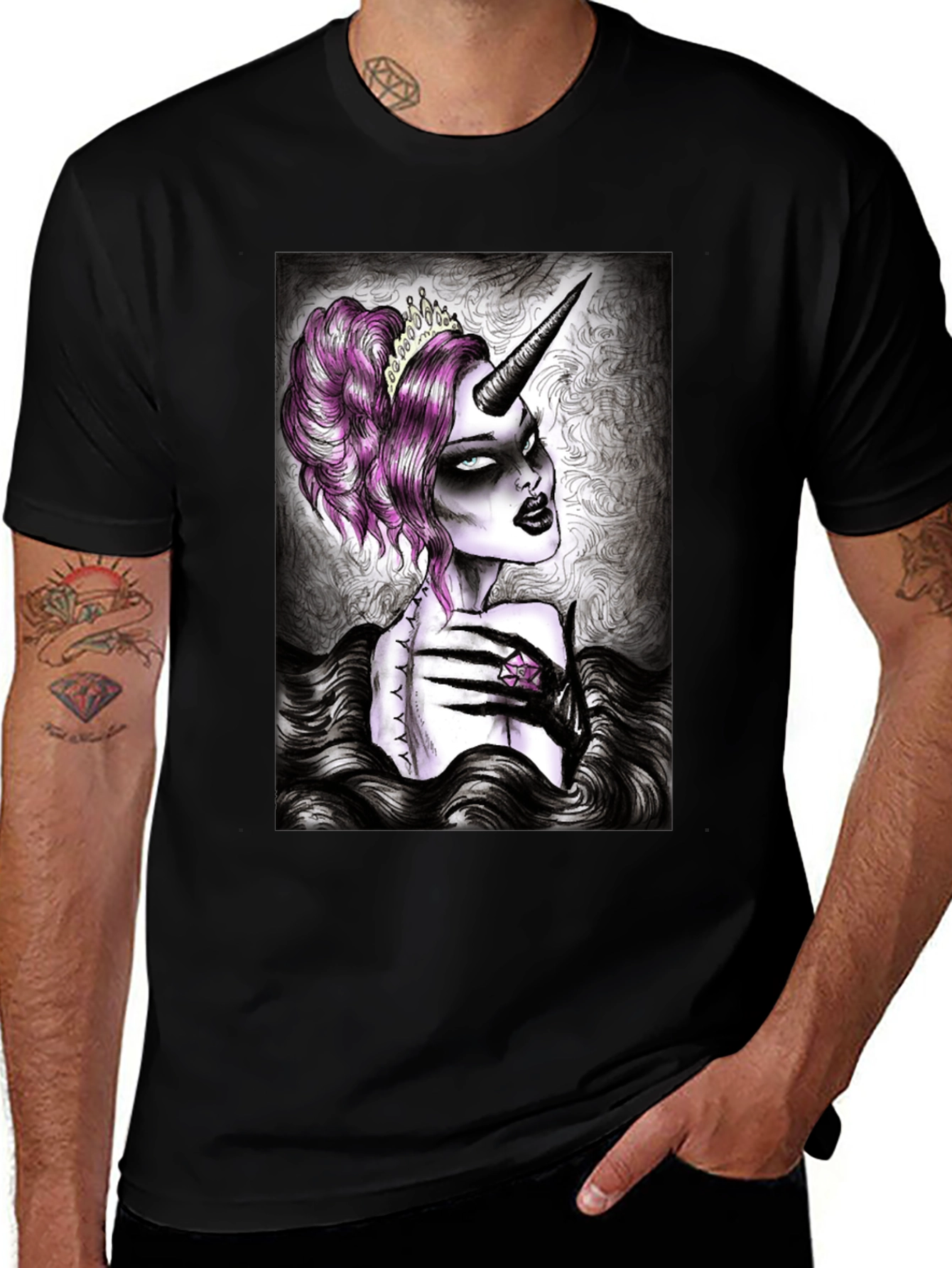 Gothic Unicorn Graphic Tee - Black