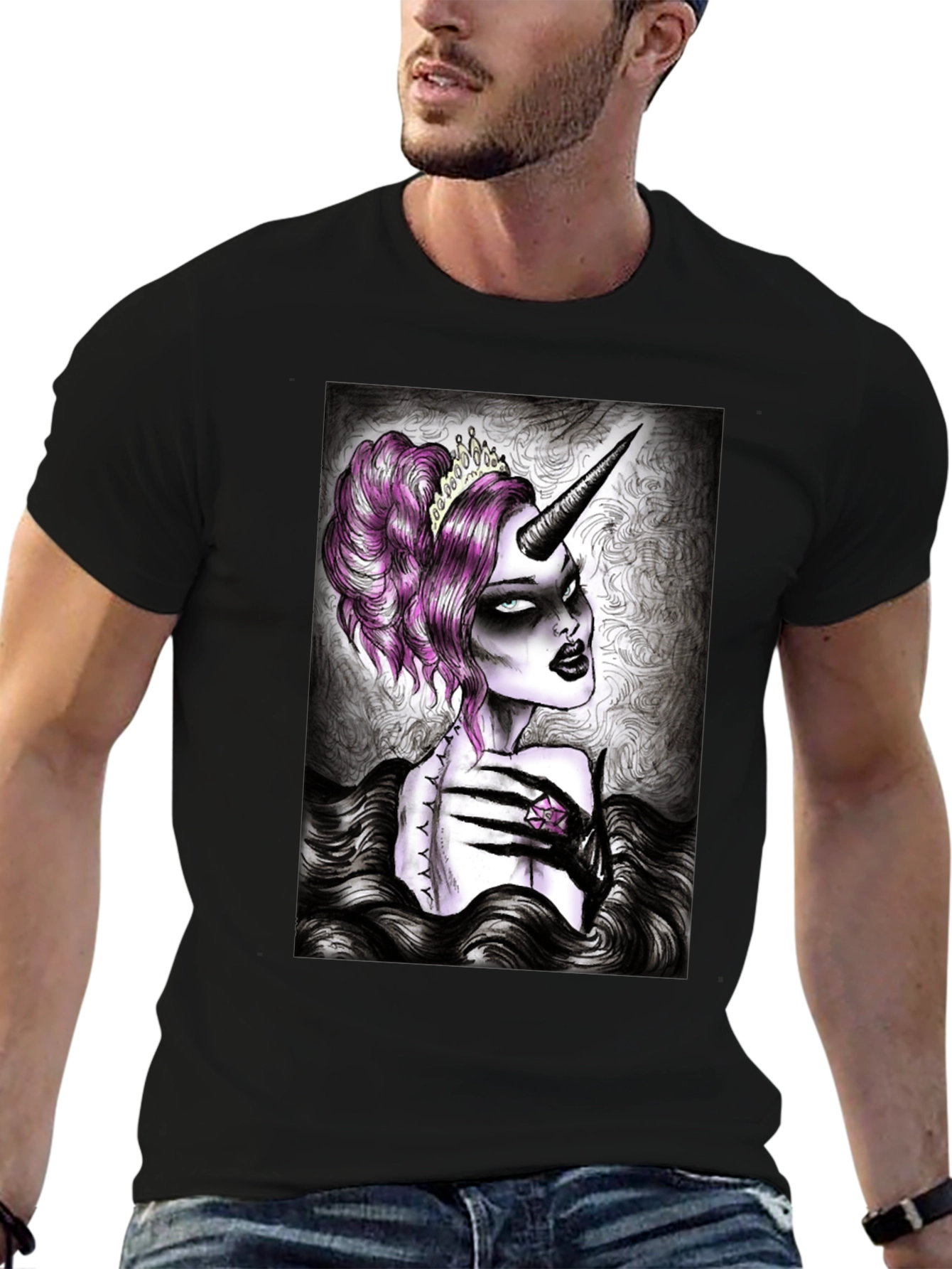 Gothic Unicorn Graphic Tee - Black