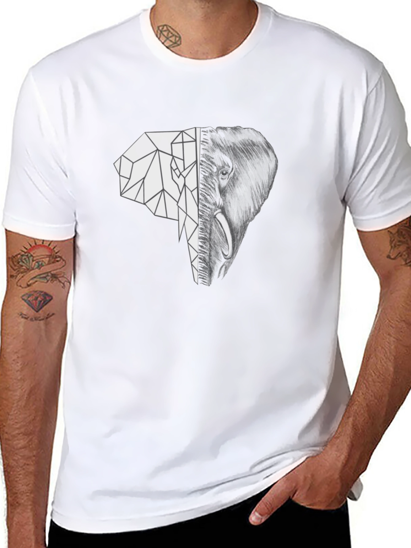 Geometric Elephant Graphic Tee - Unique Black T-Shirt