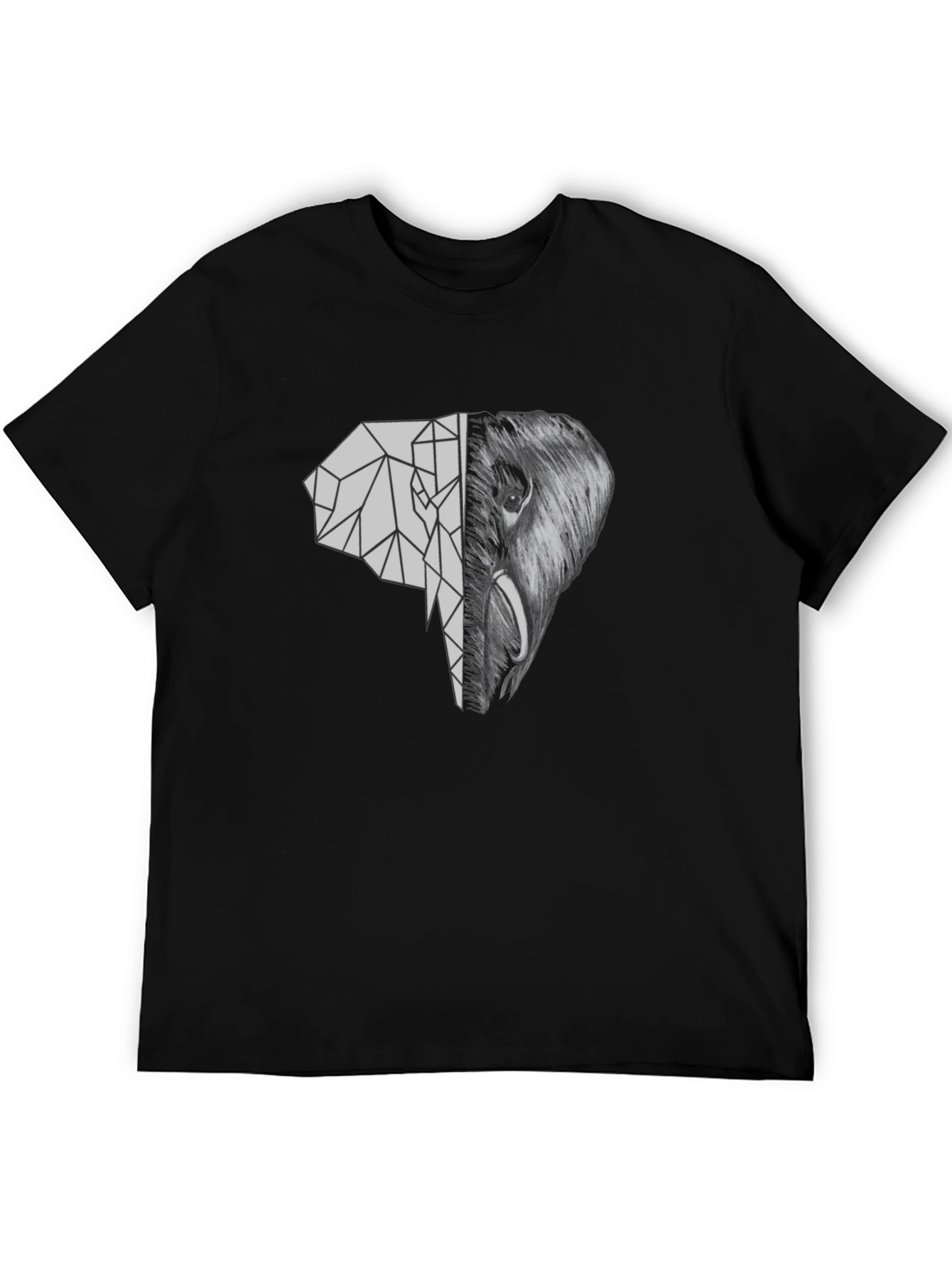 Geometric Elephant Graphic Tee - Unique Black T-Shirt
