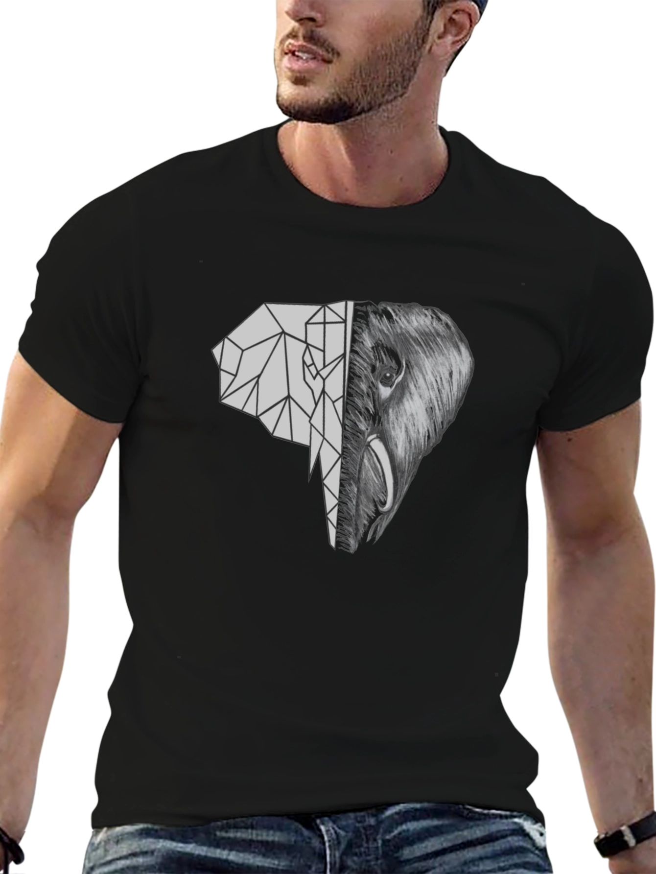 Geometric Elephant Graphic Tee - Unique Black T-Shirt