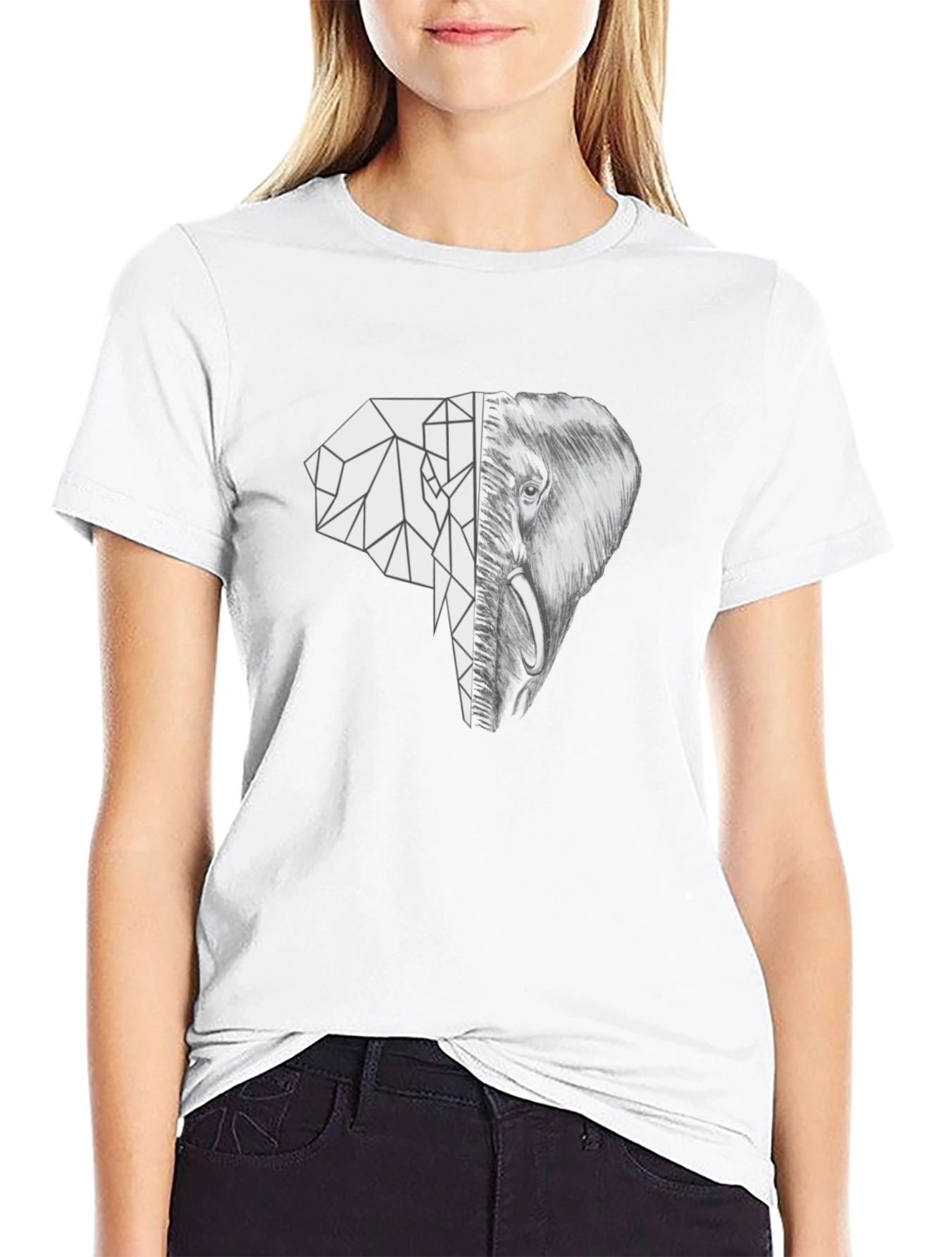 Geometric Elephant Graphic Tee - Unique Black T-Shirt
