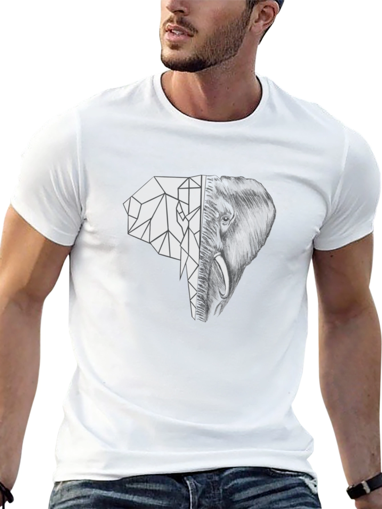 Geometric Elephant Graphic Tee - Unique Black T-Shirt