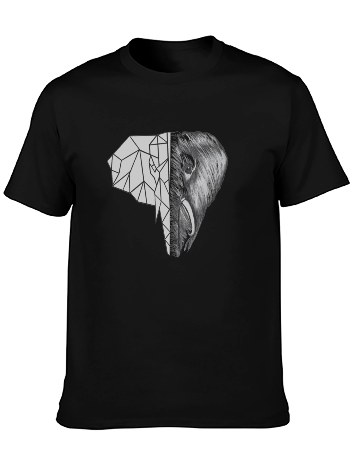 Geometric Elephant Graphic Tee - Unique Black T-Shirt