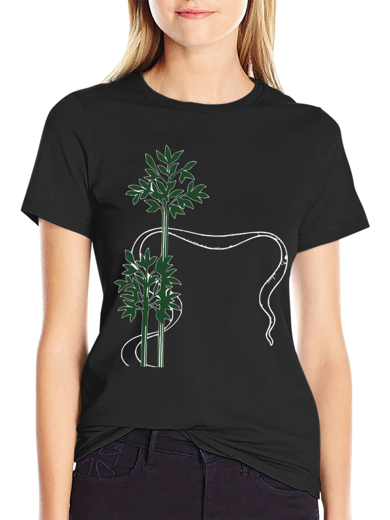 Botanical Print Black T-Shirt - Nature Inspired Graphic Tee