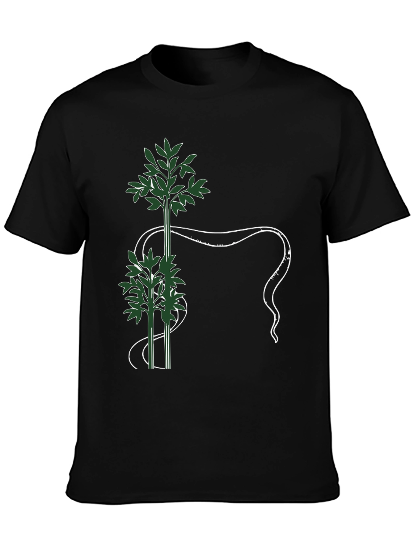 Botanical Print Black T-Shirt - Nature Inspired Graphic Tee