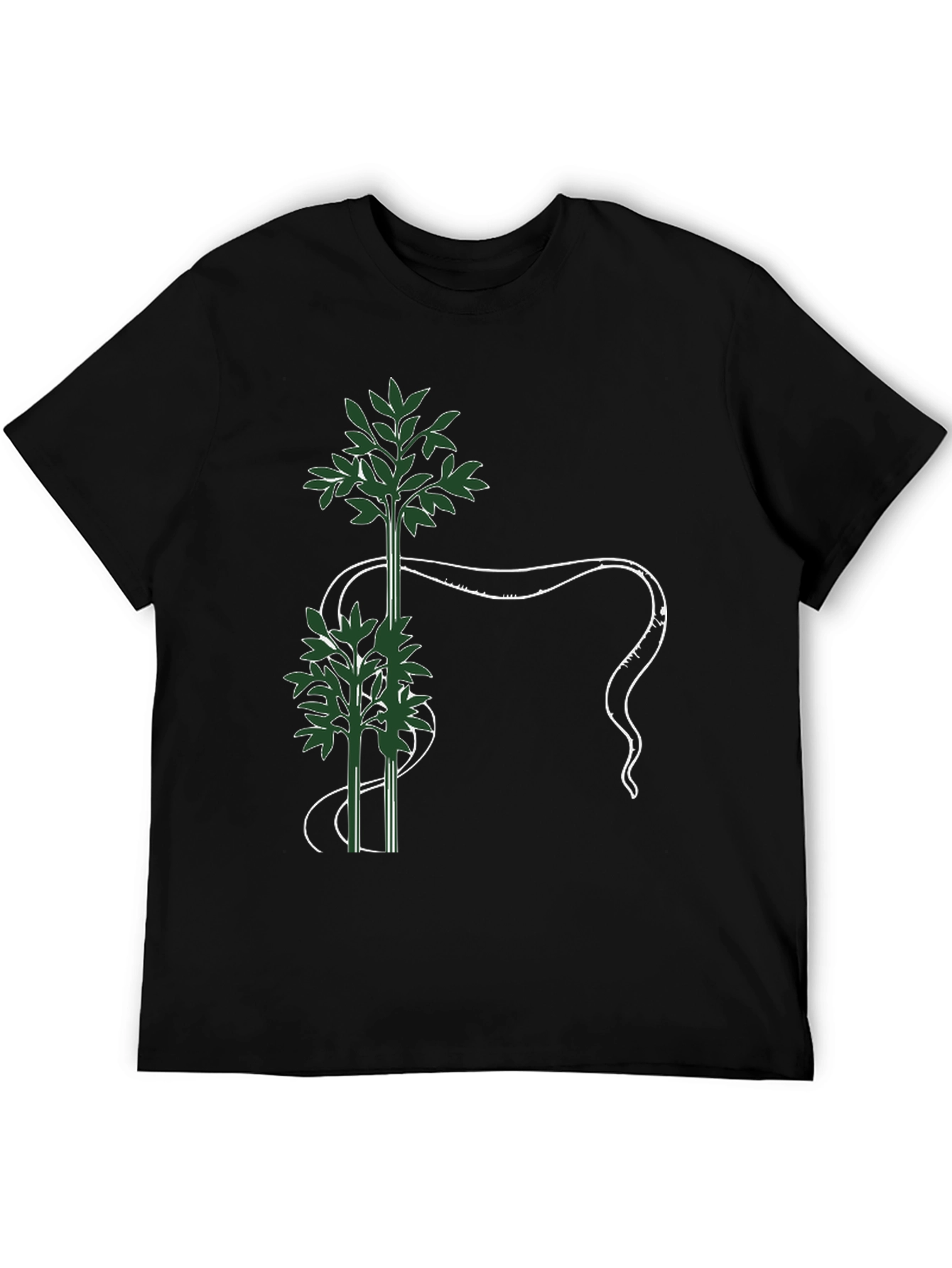 Botanical Print Black T-Shirt - Nature Inspired Graphic Tee